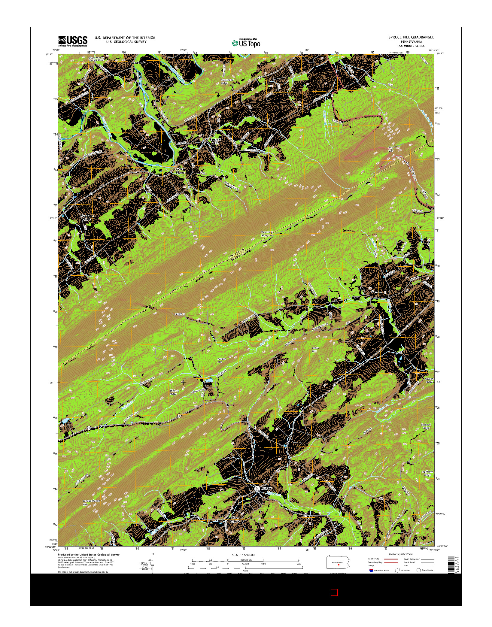 USGS US TOPO 7.5-MINUTE MAP FOR SPRUCE HILL, PA 2016