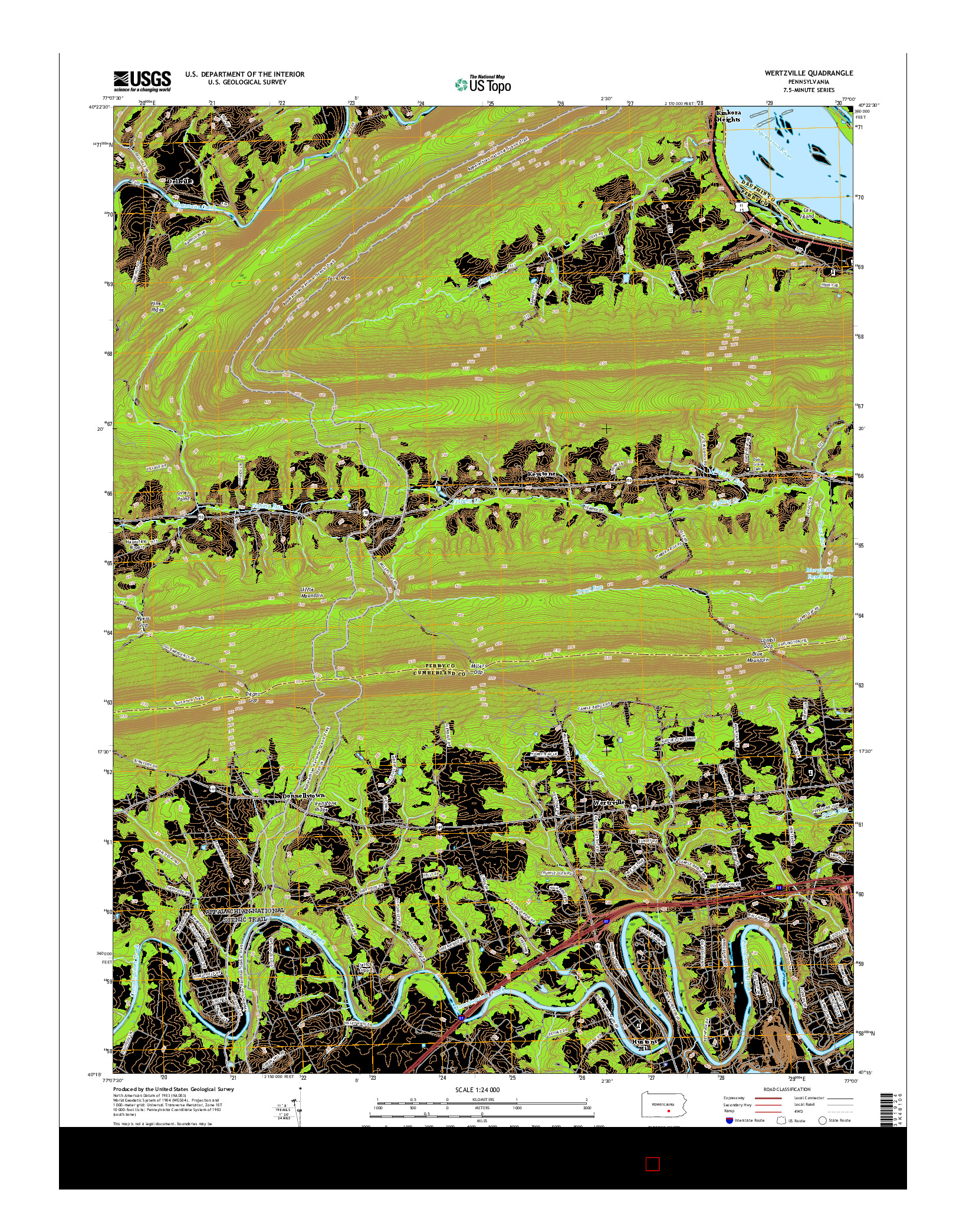 USGS US TOPO 7.5-MINUTE MAP FOR WERTZVILLE, PA 2016