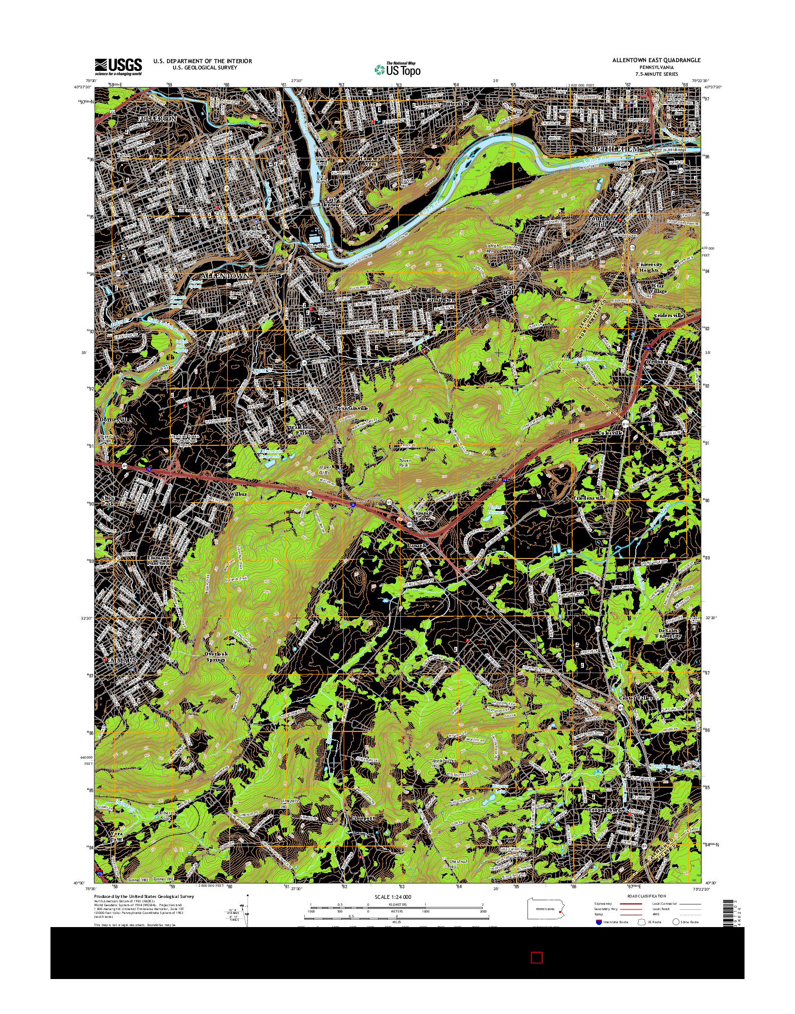 USGS US TOPO 7.5-MINUTE MAP FOR ALLENTOWN EAST, PA 2016