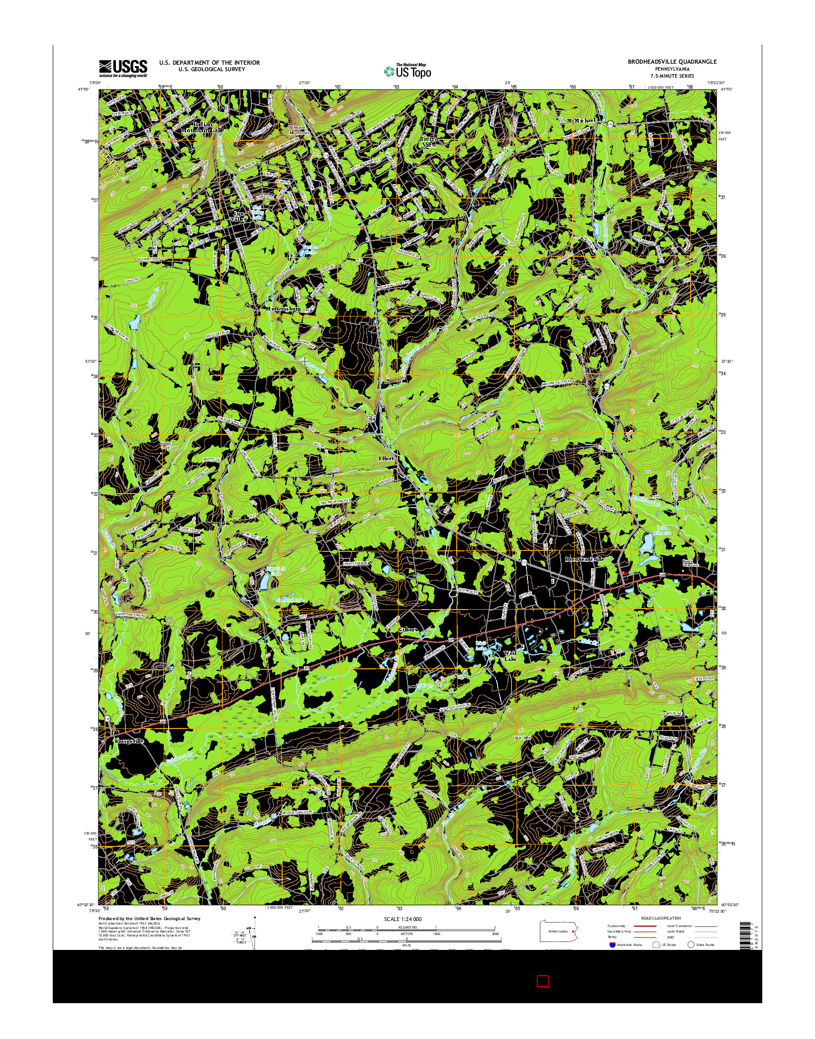 USGS US TOPO 7.5-MINUTE MAP FOR BRODHEADSVILLE, PA 2016