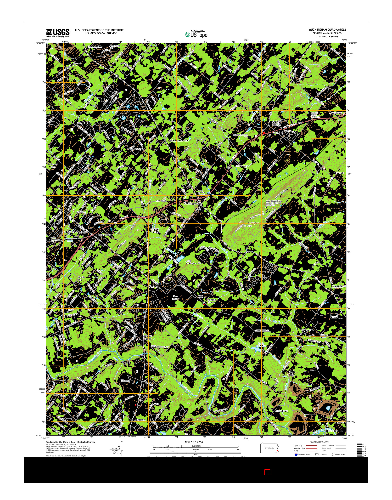 USGS US TOPO 7.5-MINUTE MAP FOR BUCKINGHAM, PA 2016