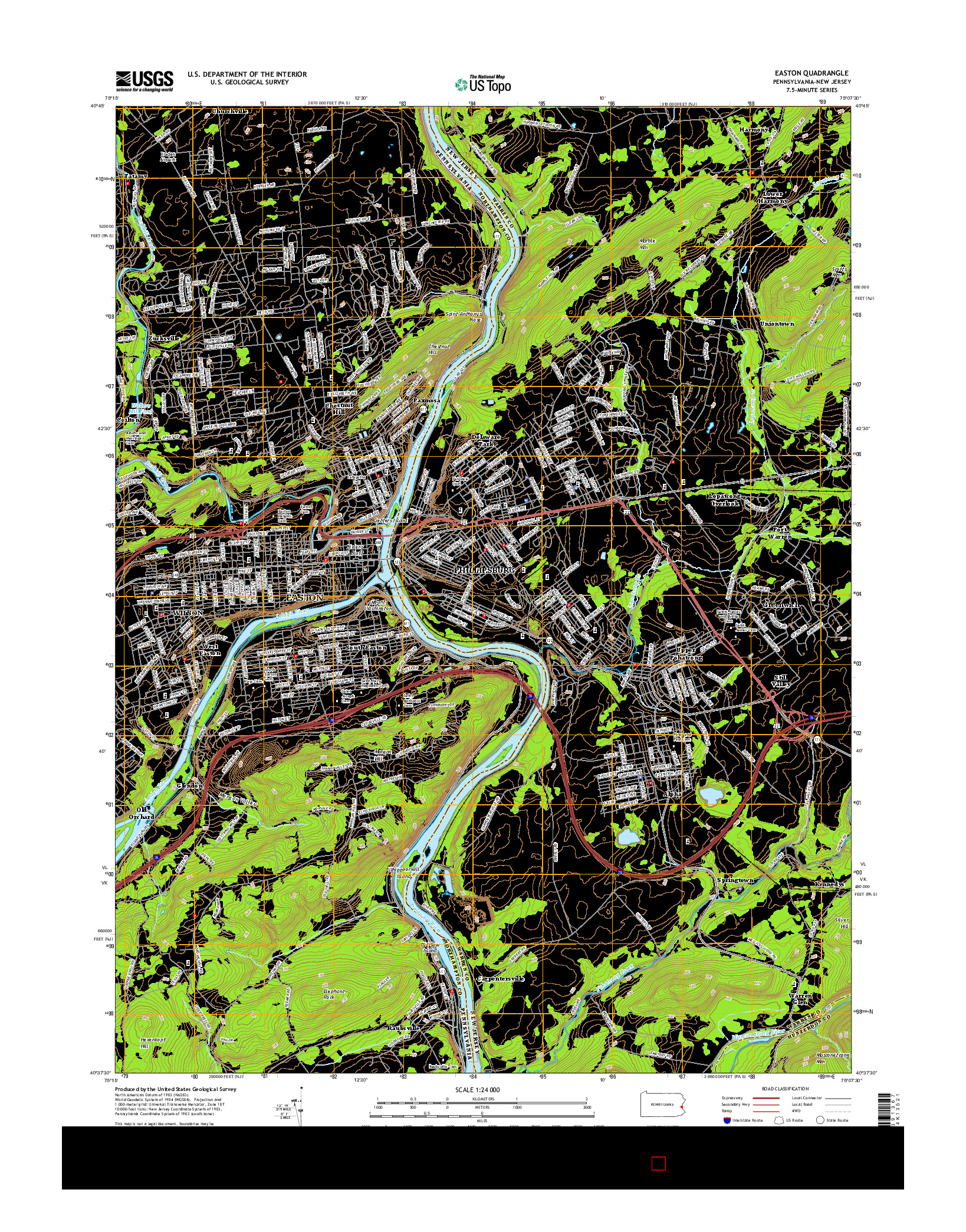USGS US TOPO 7.5-MINUTE MAP FOR EASTON, PA-NJ 2016