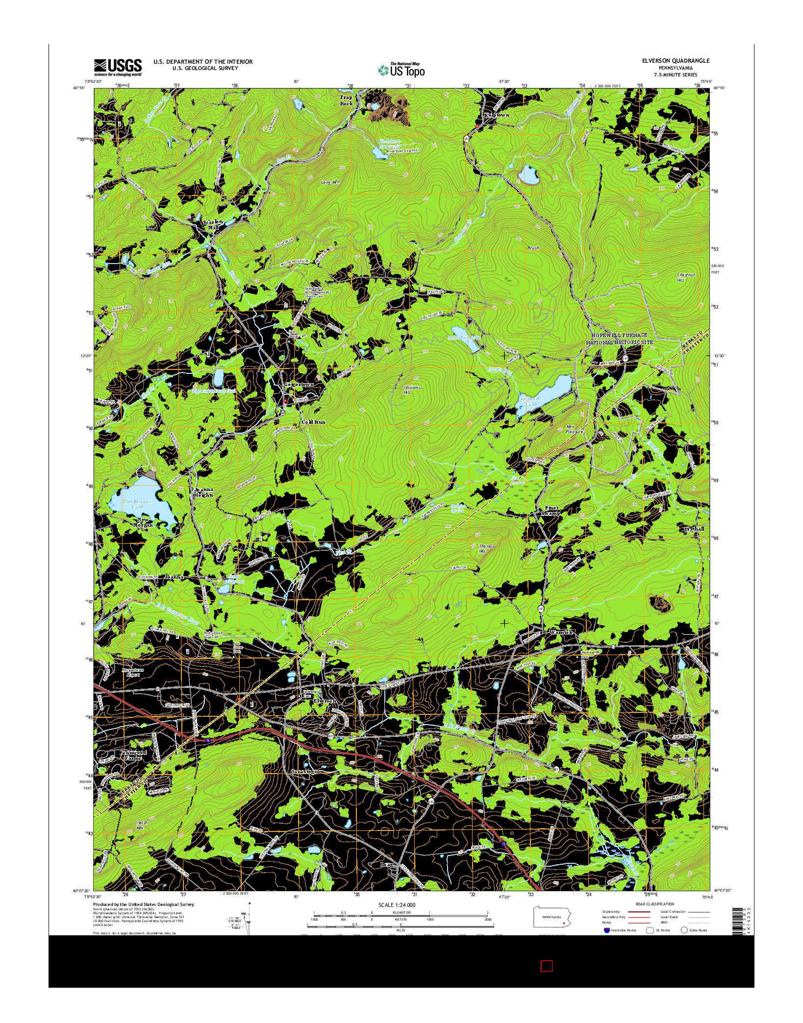USGS US TOPO 7.5-MINUTE MAP FOR ELVERSON, PA 2016