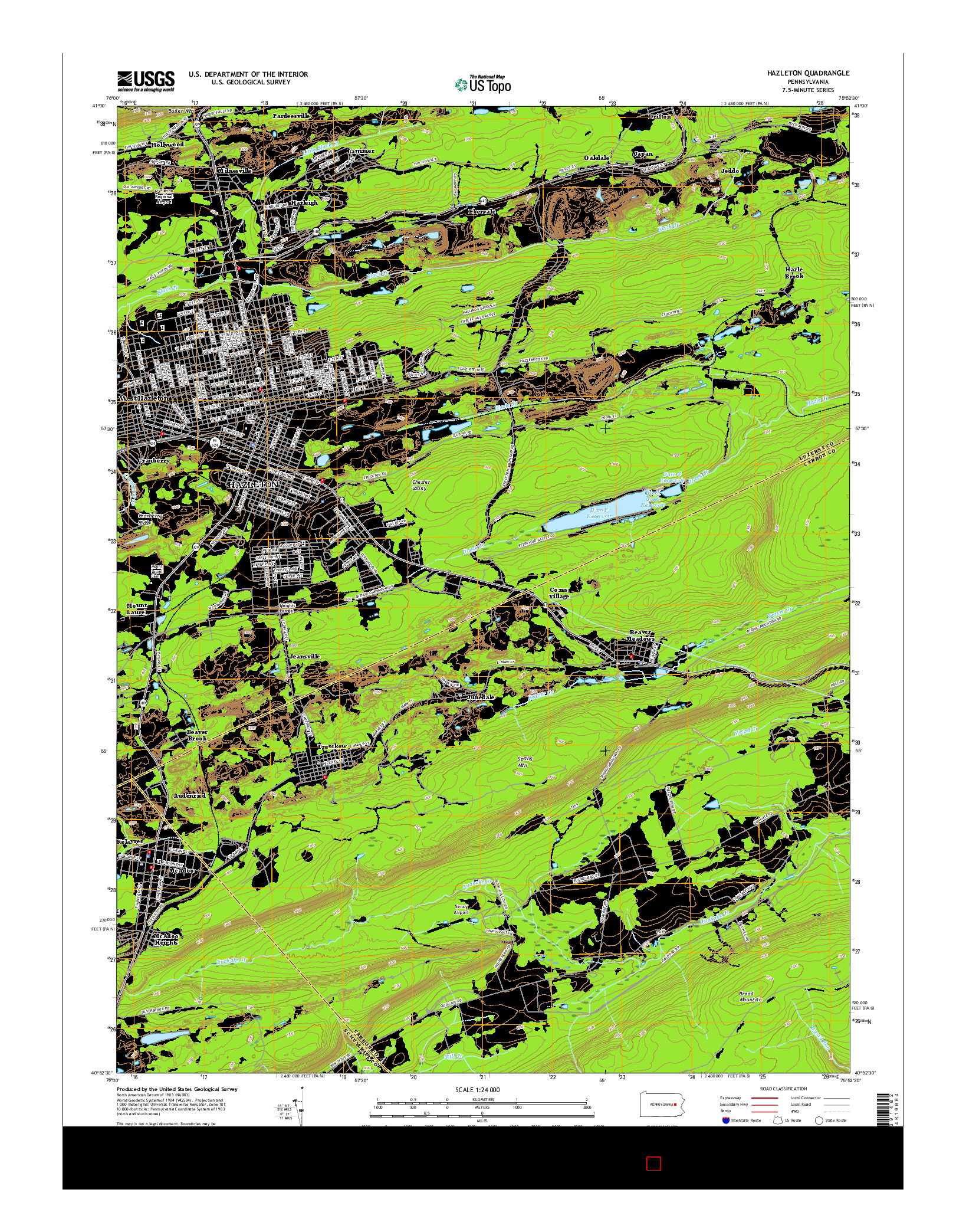 USGS US TOPO 7.5-MINUTE MAP FOR HAZLETON, PA 2016