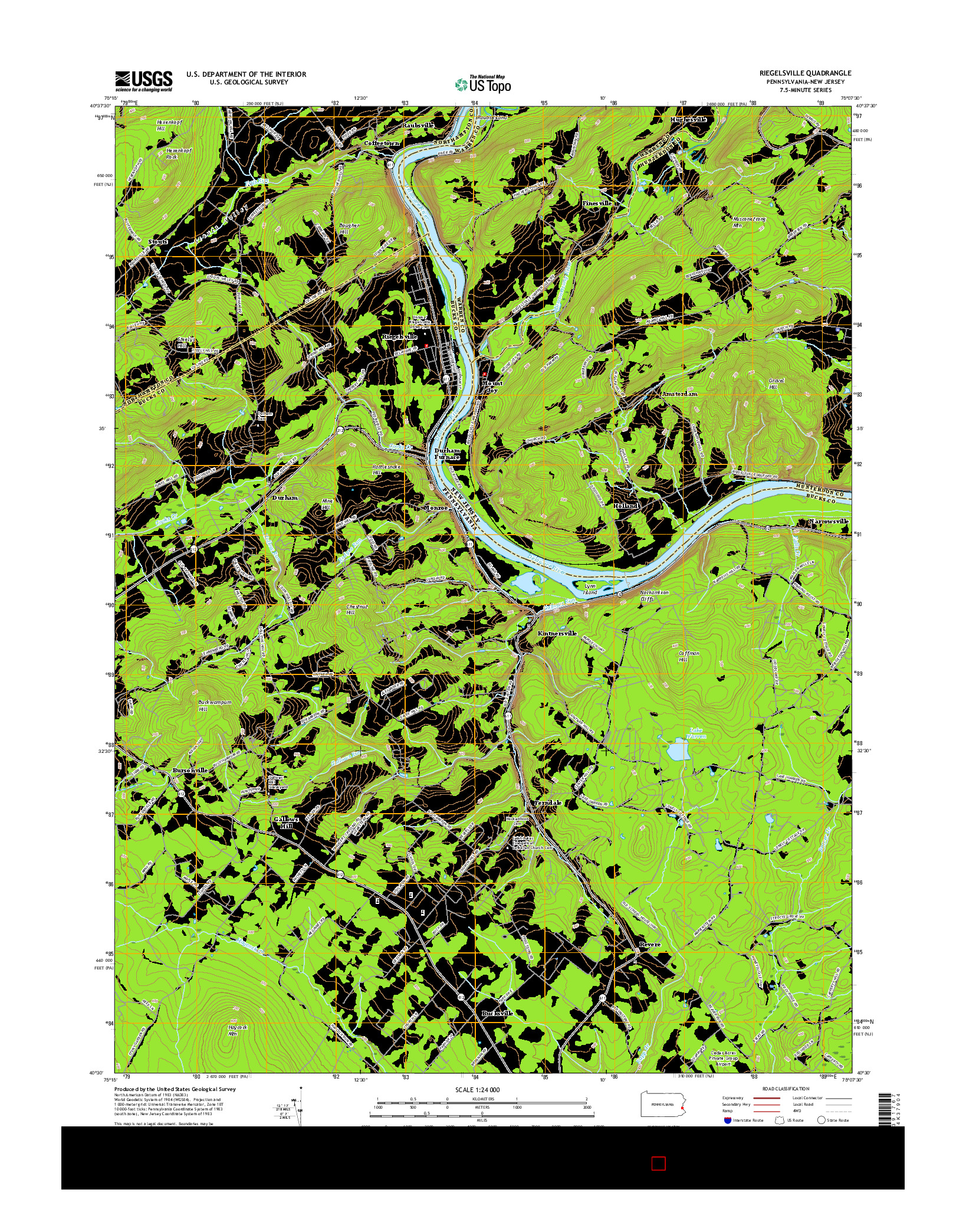 USGS US TOPO 7.5-MINUTE MAP FOR RIEGELSVILLE, PA-NJ 2016