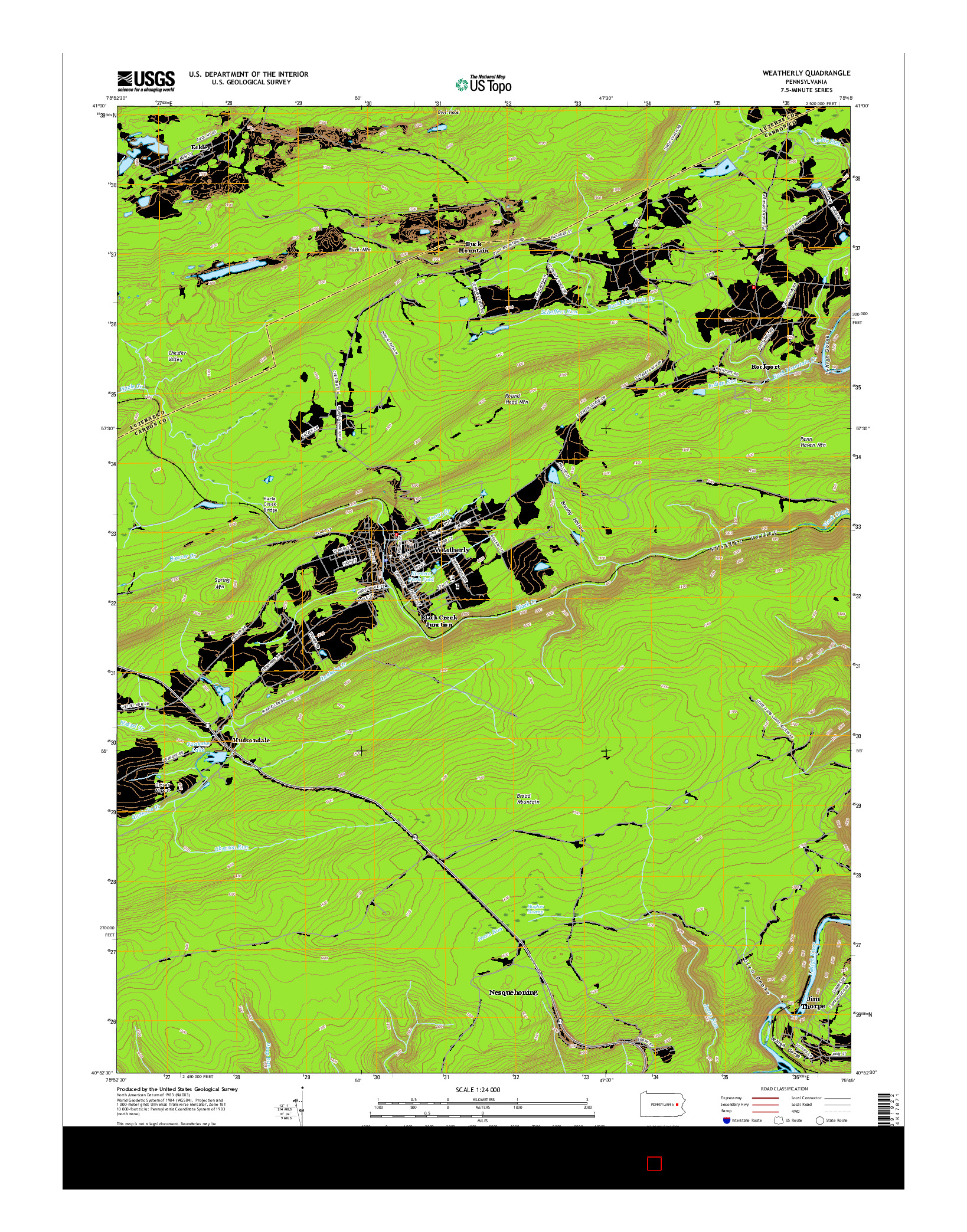 USGS US TOPO 7.5-MINUTE MAP FOR WEATHERLY, PA 2016