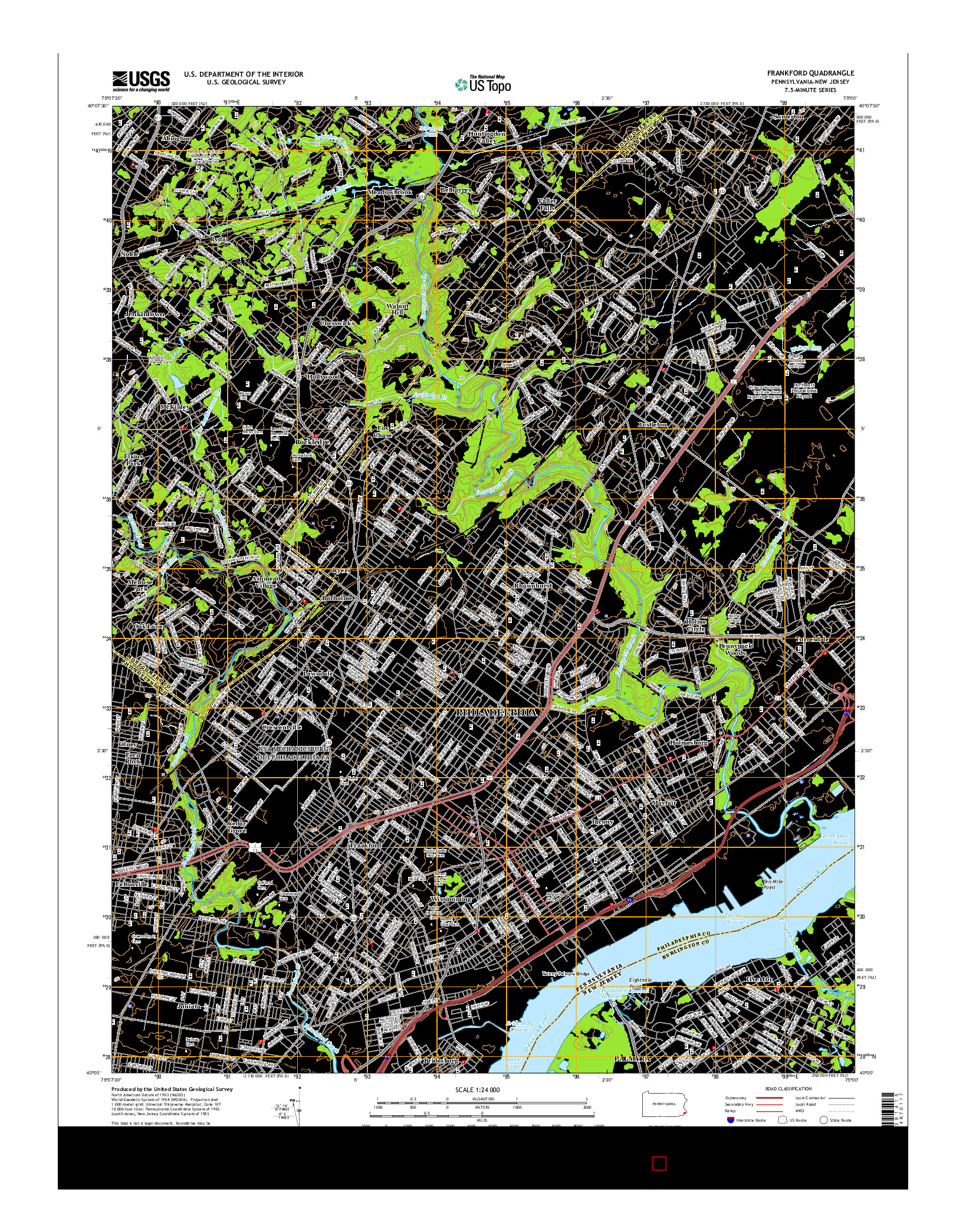 USGS US TOPO 7.5-MINUTE MAP FOR FRANKFORD, PA-NJ 2016