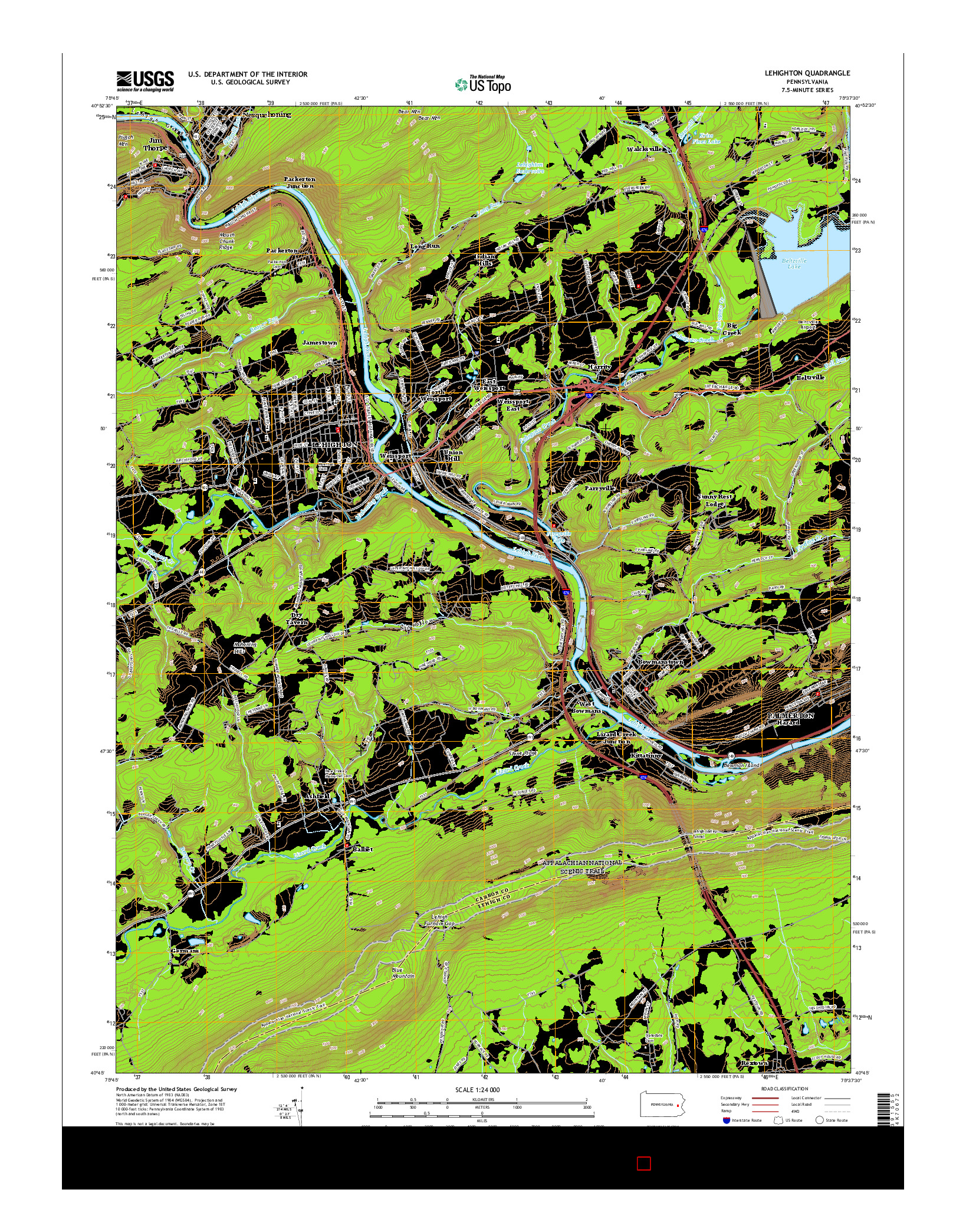 USGS US TOPO 7.5-MINUTE MAP FOR LEHIGHTON, PA 2016
