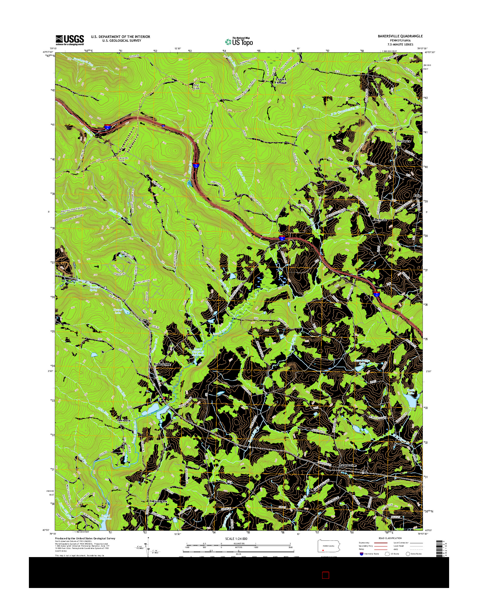 USGS US TOPO 7.5-MINUTE MAP FOR BAKERSVILLE, PA 2016