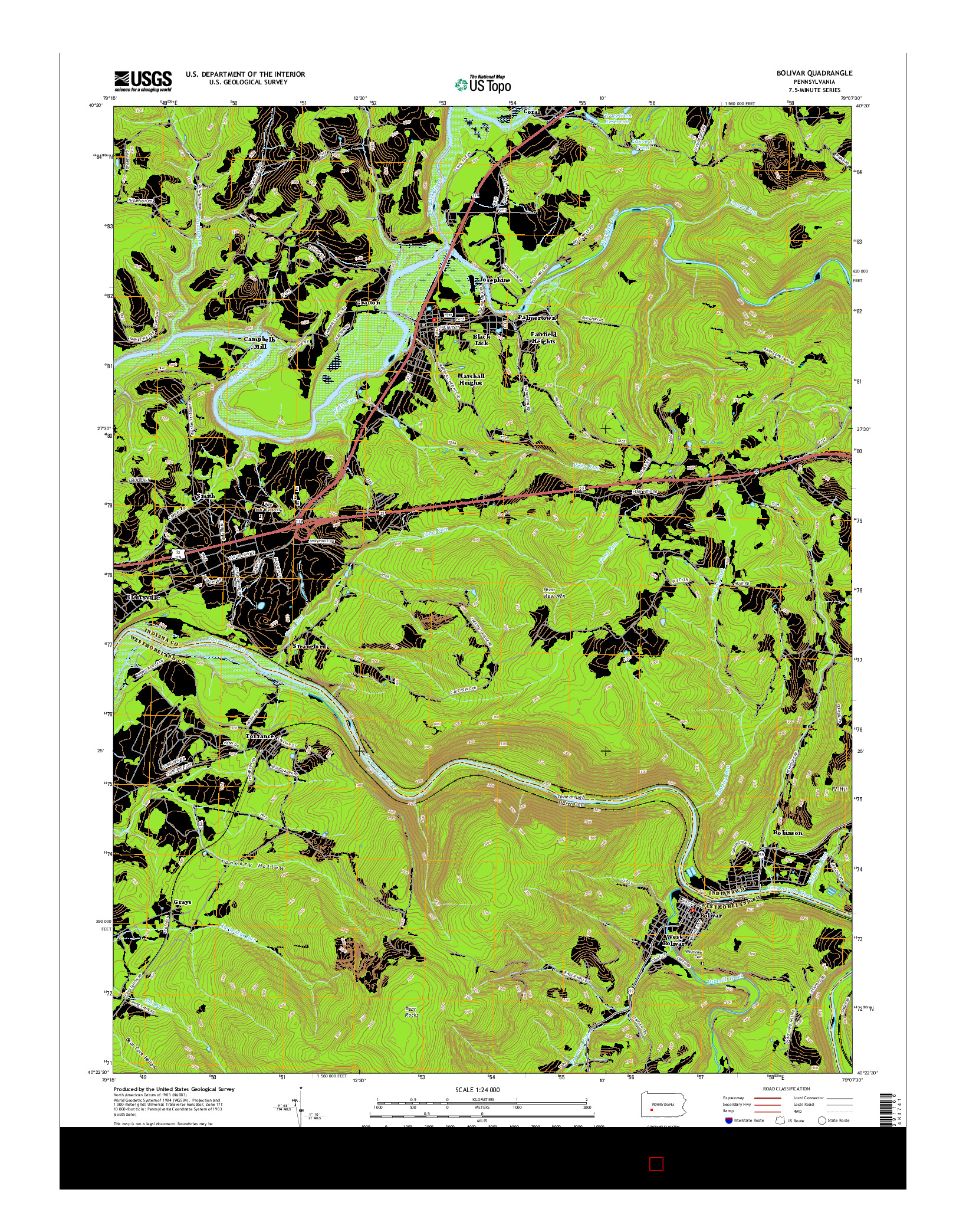 USGS US TOPO 7.5-MINUTE MAP FOR BOLIVAR, PA 2016