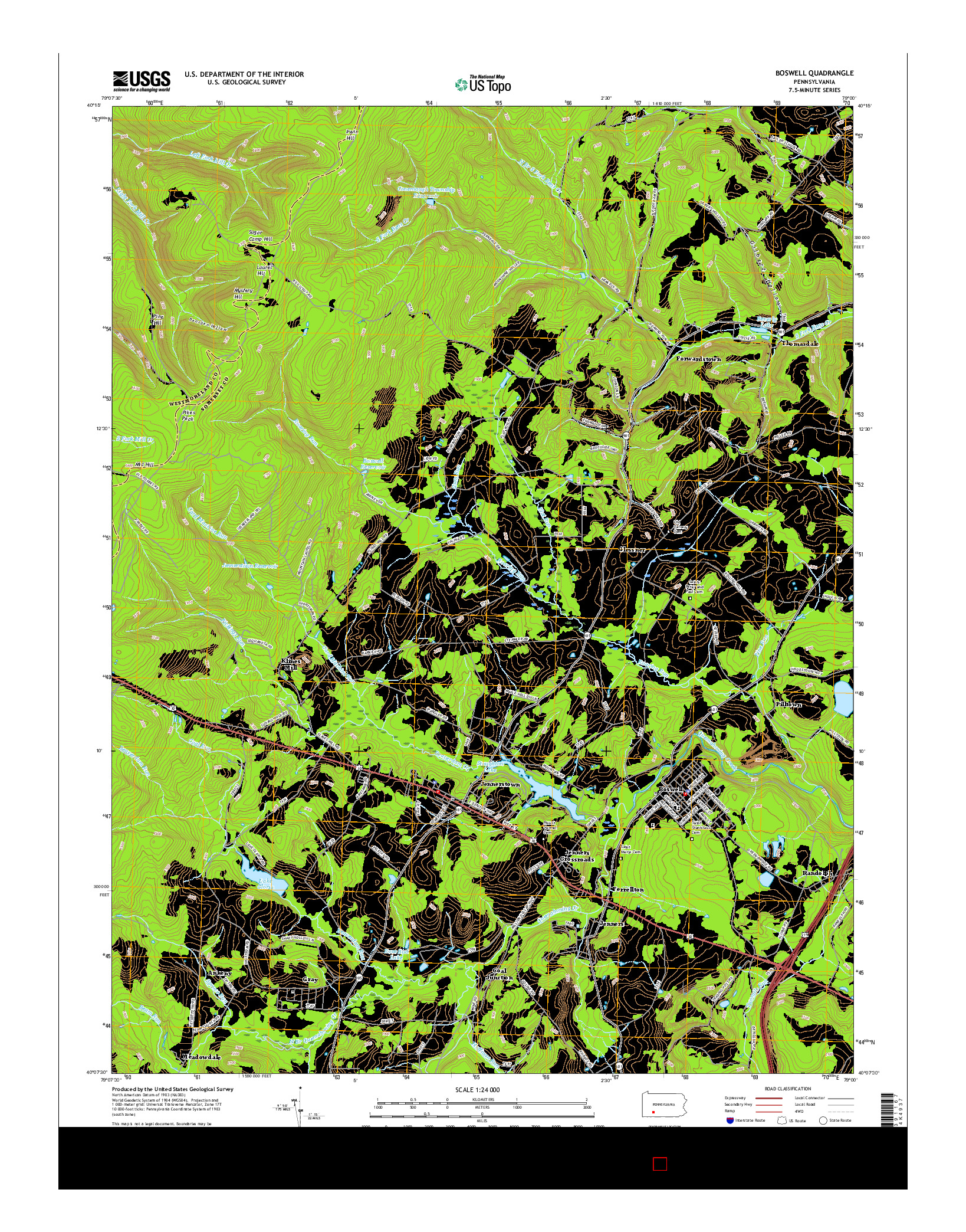 USGS US TOPO 7.5-MINUTE MAP FOR BOSWELL, PA 2016