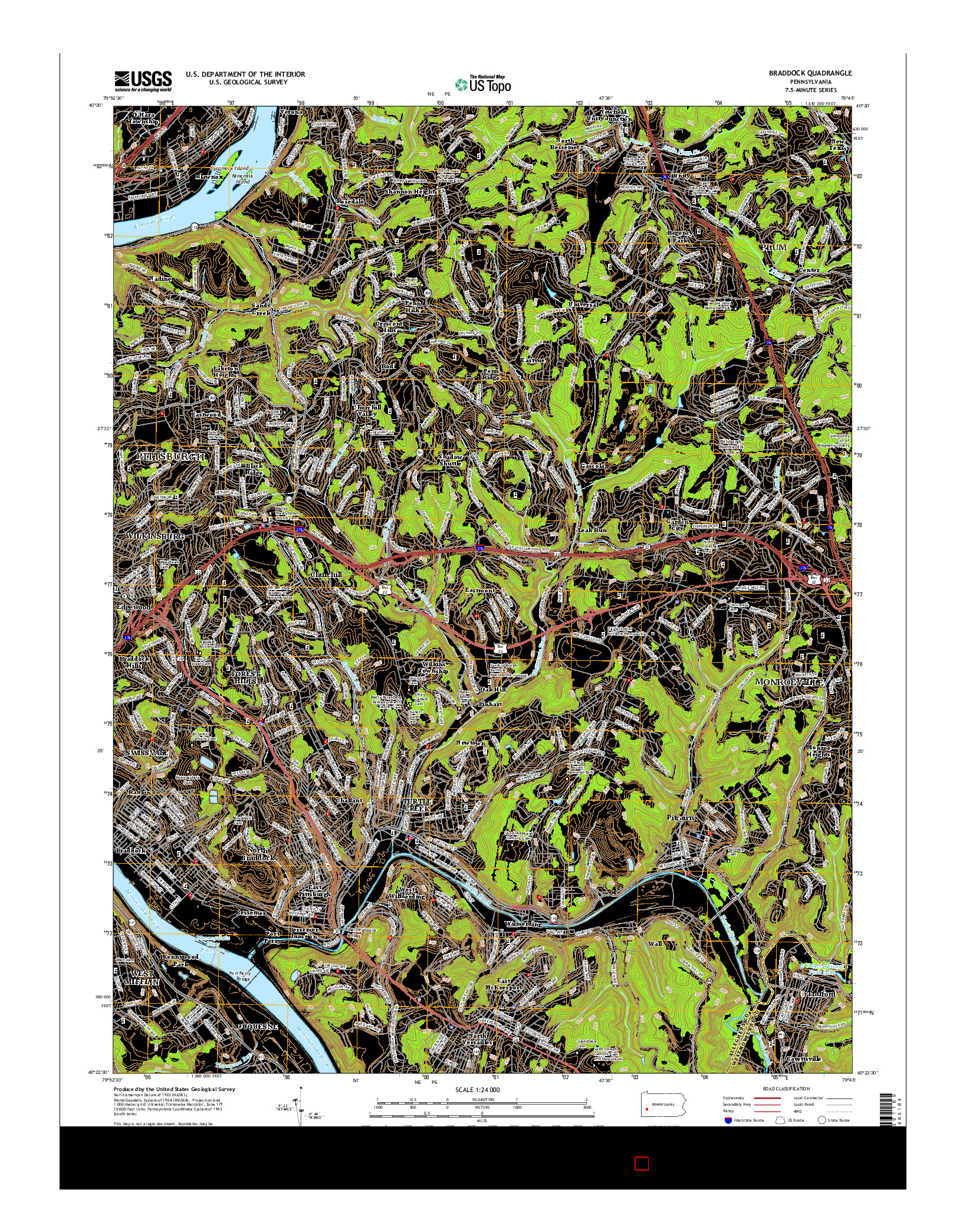 USGS US TOPO 7.5-MINUTE MAP FOR BRADDOCK, PA 2016