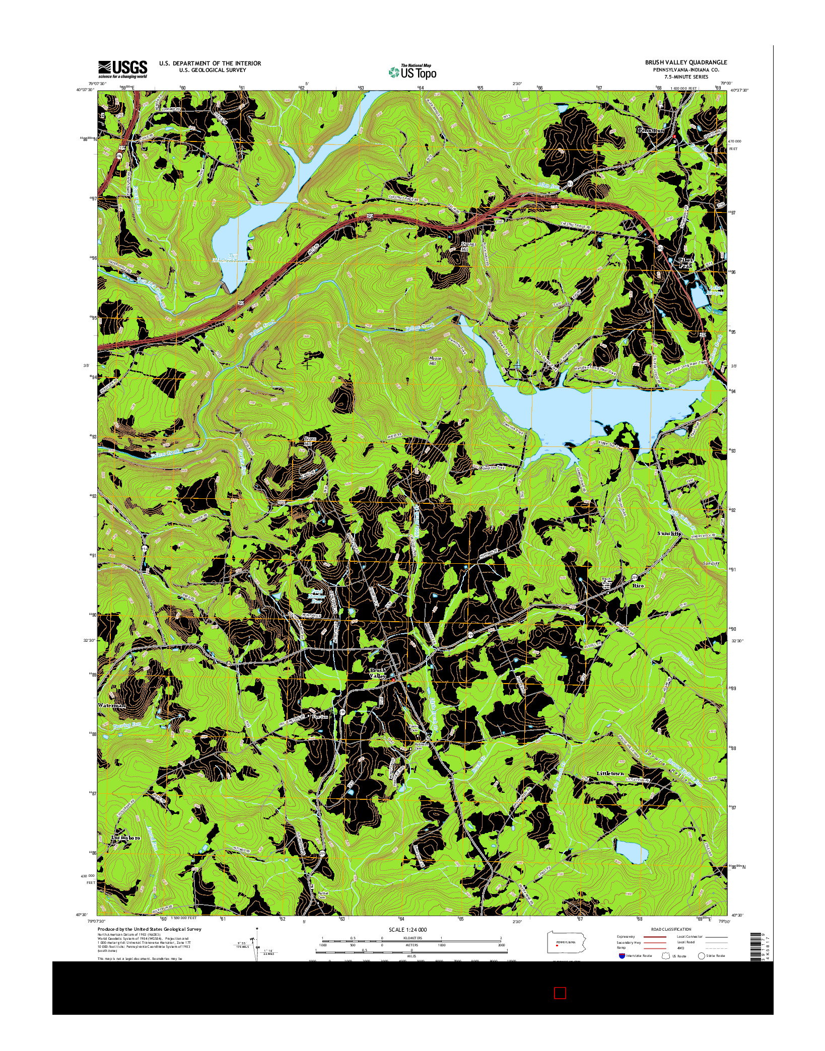 USGS US TOPO 7.5-MINUTE MAP FOR BRUSH VALLEY, PA 2016