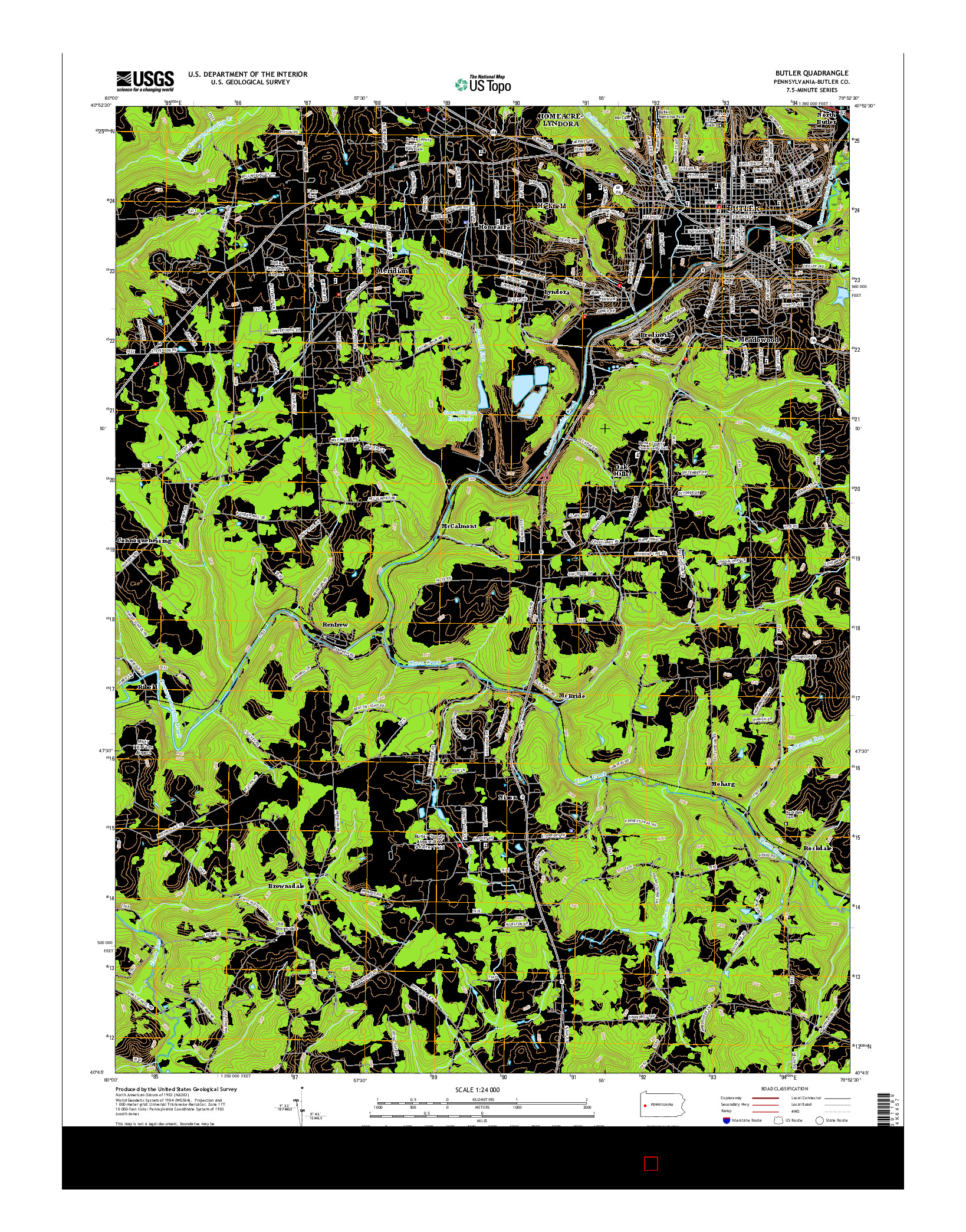 USGS US TOPO 7.5-MINUTE MAP FOR BUTLER, PA 2016
