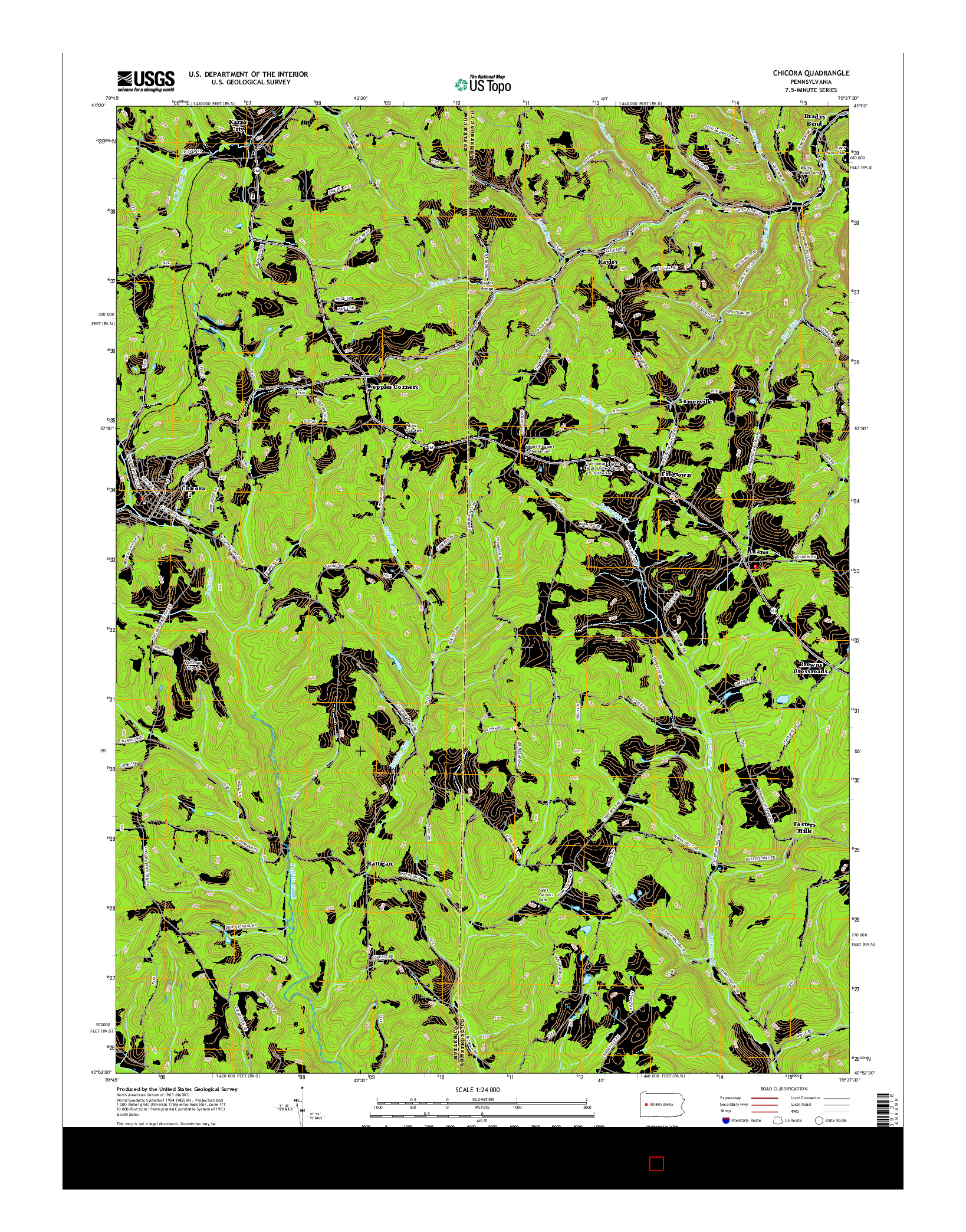 USGS US TOPO 7.5-MINUTE MAP FOR CHICORA, PA 2016