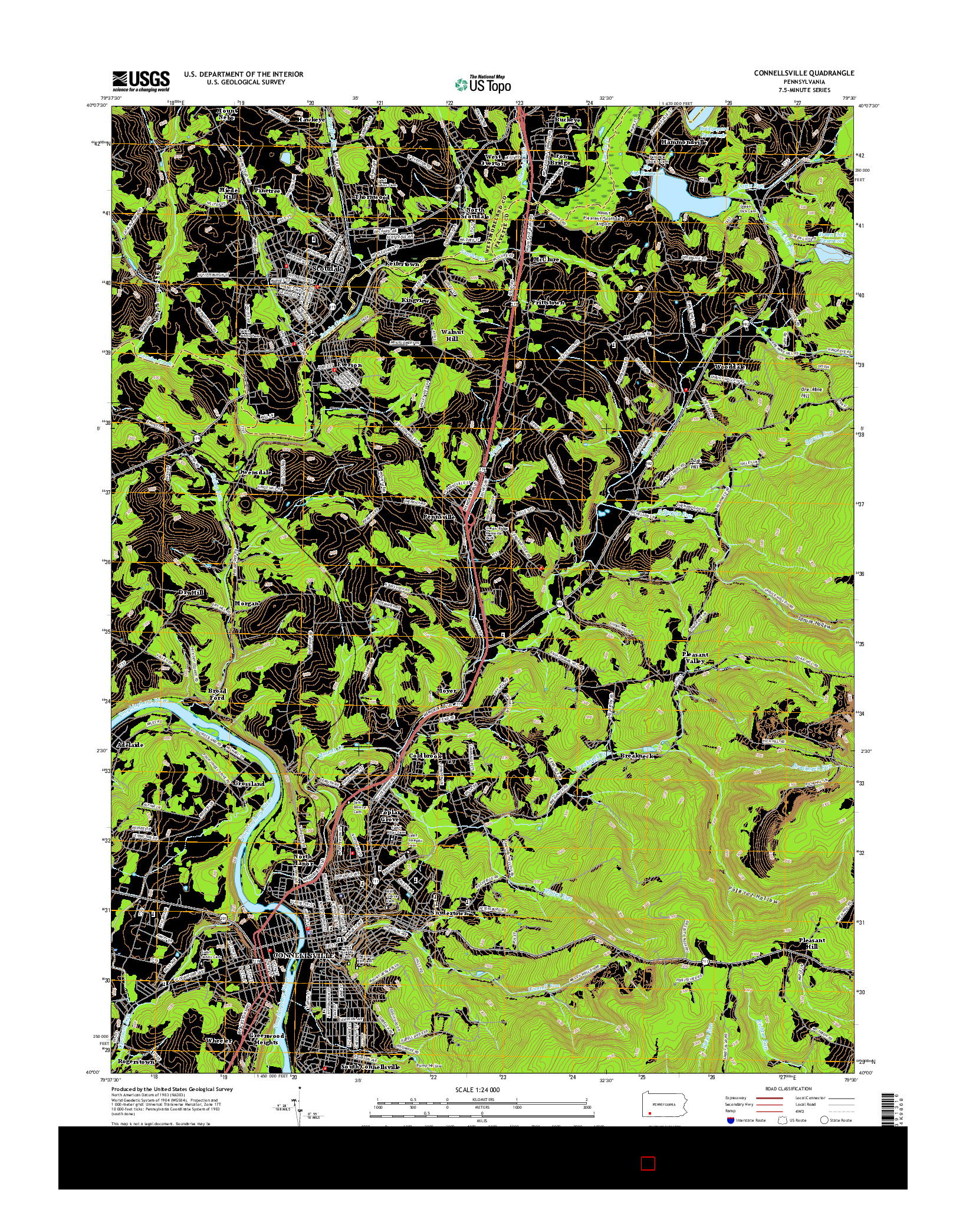 USGS US TOPO 7.5-MINUTE MAP FOR CONNELLSVILLE, PA 2016
