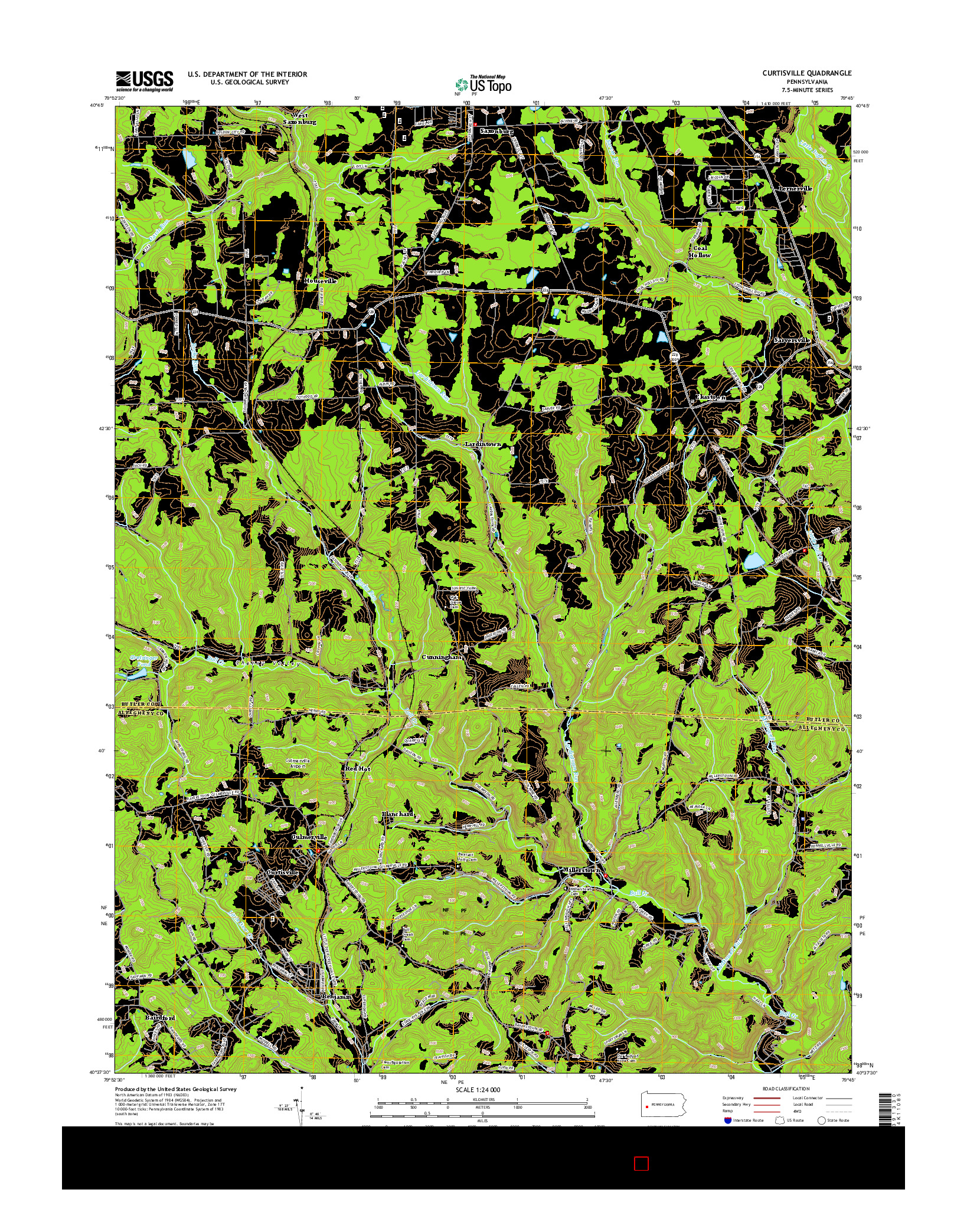 USGS US TOPO 7.5-MINUTE MAP FOR CURTISVILLE, PA 2016