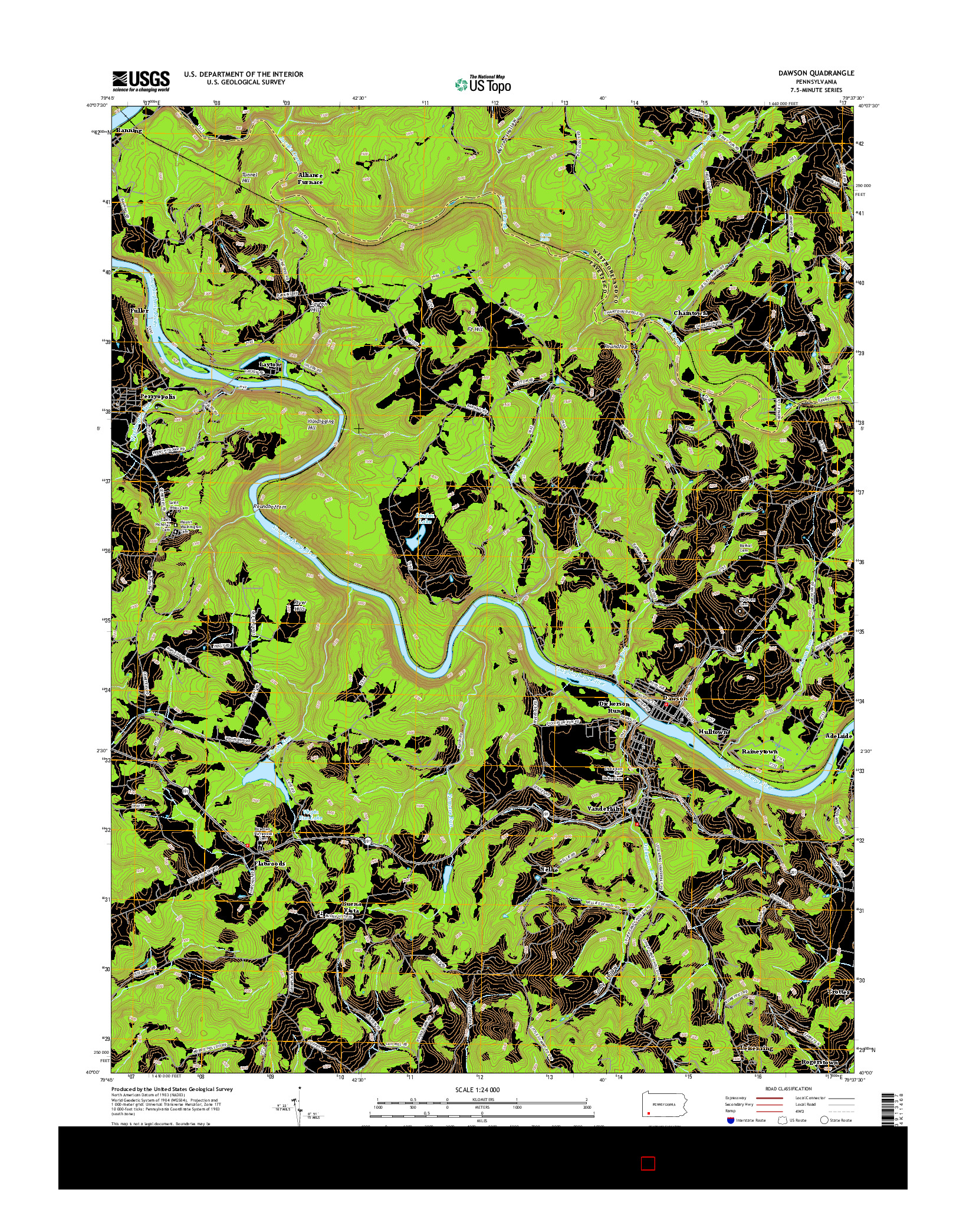 USGS US TOPO 7.5-MINUTE MAP FOR DAWSON, PA 2016