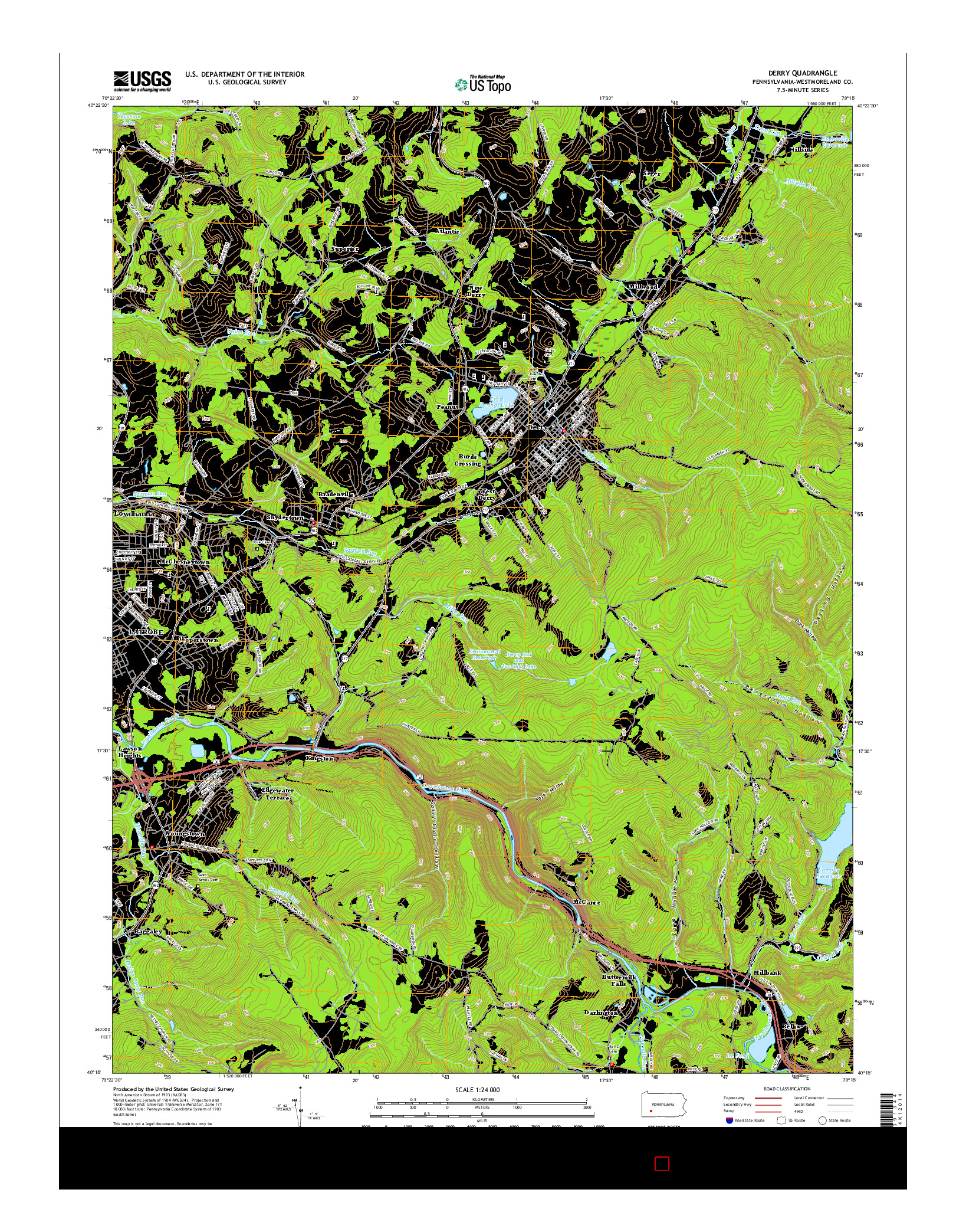 USGS US TOPO 7.5-MINUTE MAP FOR DERRY, PA 2016