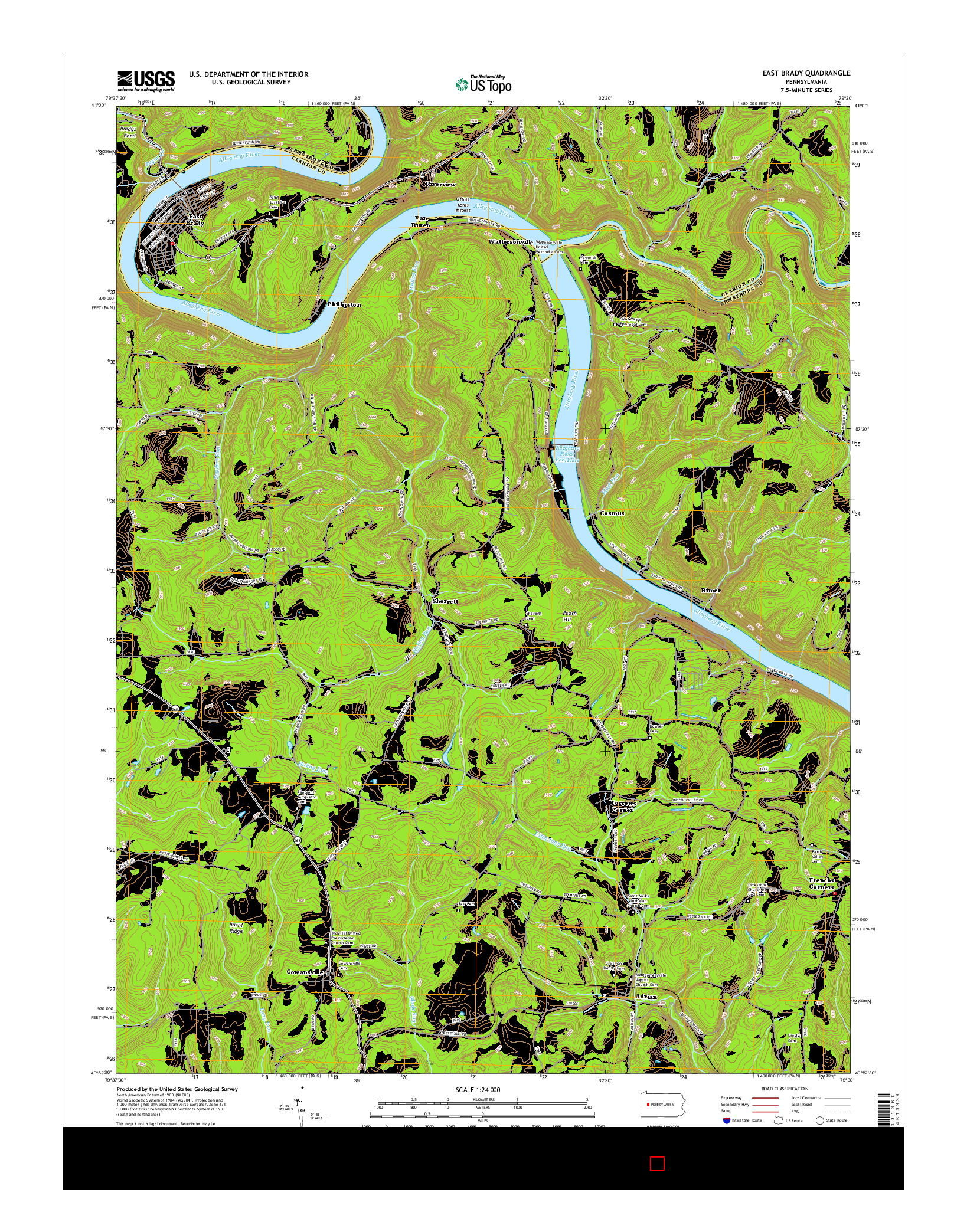 USGS US TOPO 7.5-MINUTE MAP FOR EAST BRADY, PA 2016