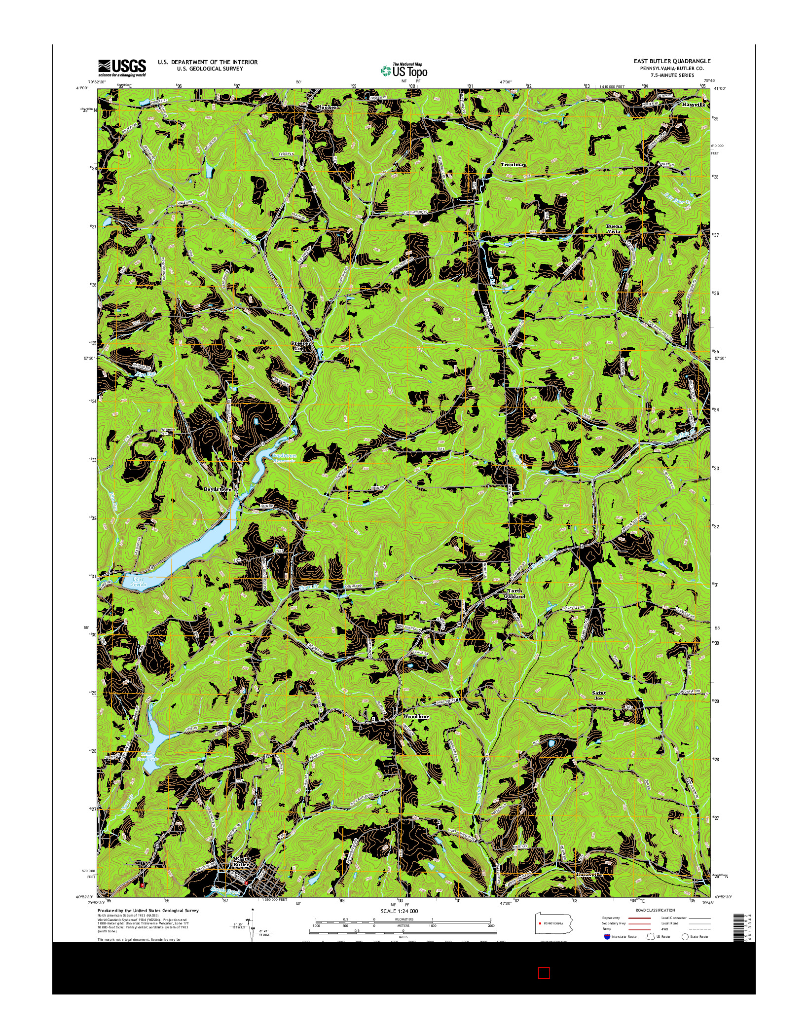 USGS US TOPO 7.5-MINUTE MAP FOR EAST BUTLER, PA 2016