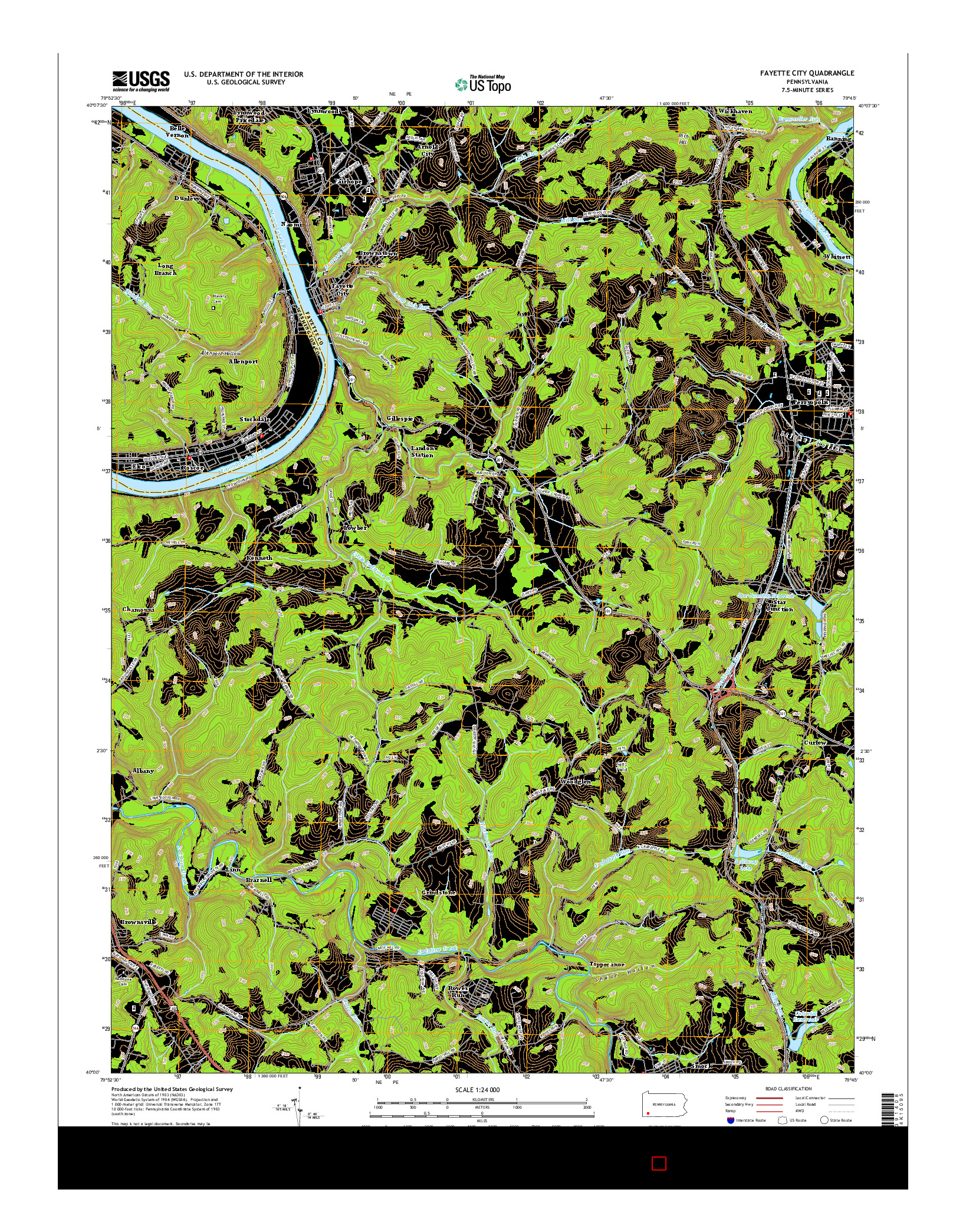 USGS US TOPO 7.5-MINUTE MAP FOR FAYETTE CITY, PA 2016