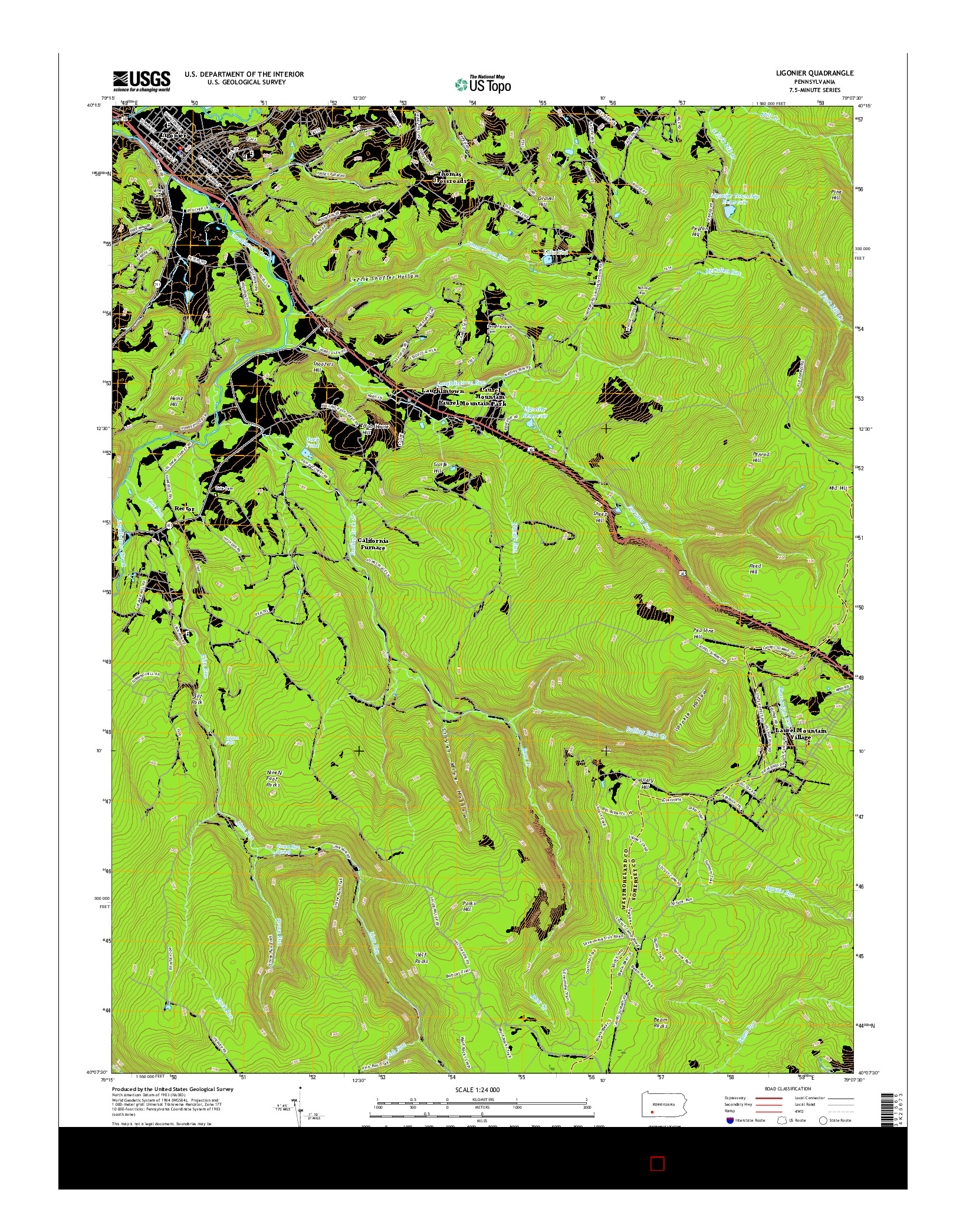 USGS US TOPO 7.5-MINUTE MAP FOR LIGONIER, PA 2016
