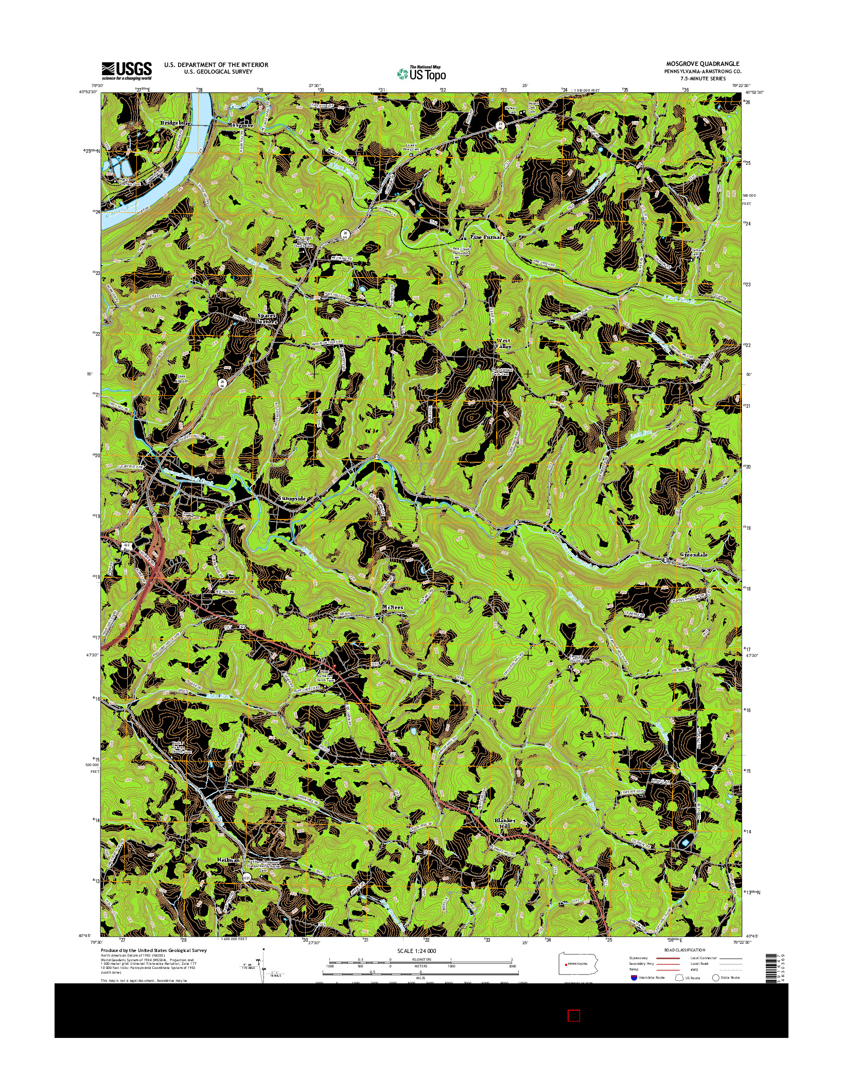 USGS US TOPO 7.5-MINUTE MAP FOR MOSGROVE, PA 2016