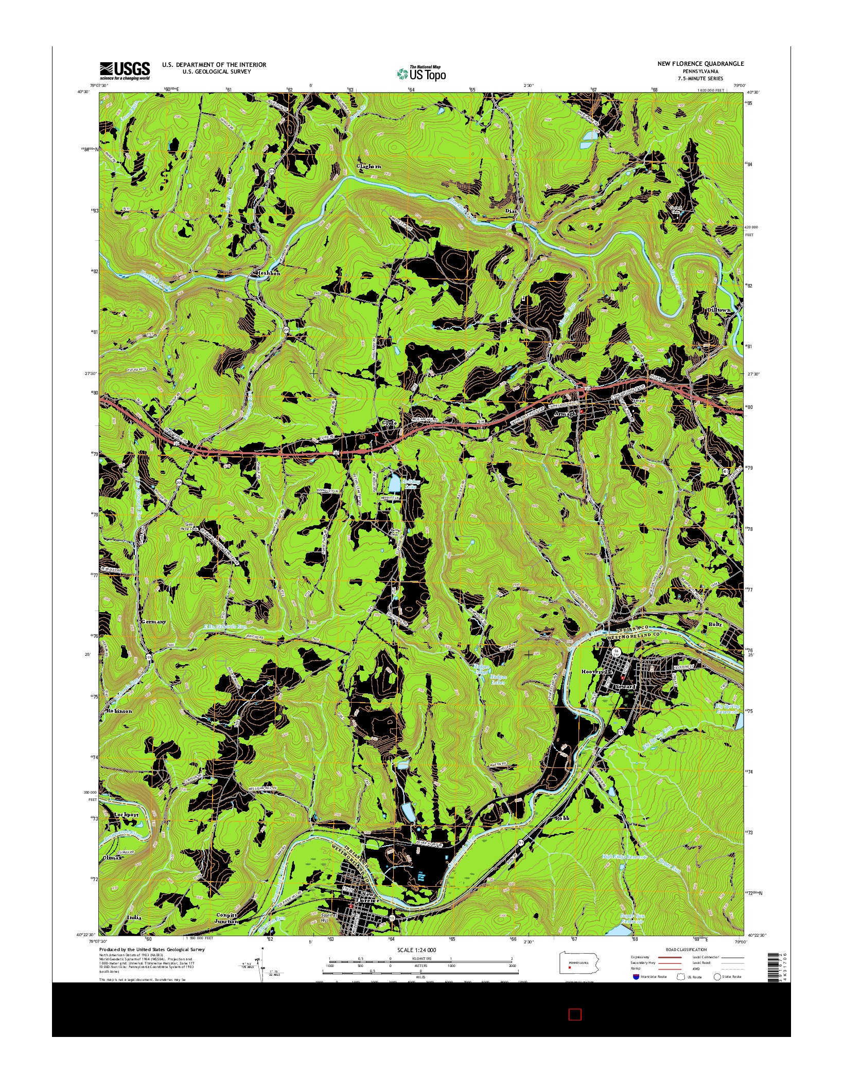 USGS US TOPO 7.5-MINUTE MAP FOR NEW FLORENCE, PA 2016