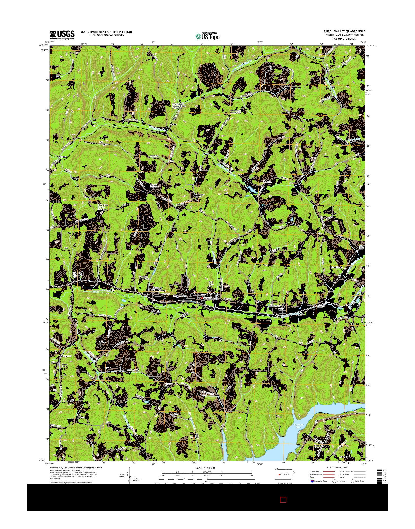 USGS US TOPO 7.5-MINUTE MAP FOR RURAL VALLEY, PA 2016