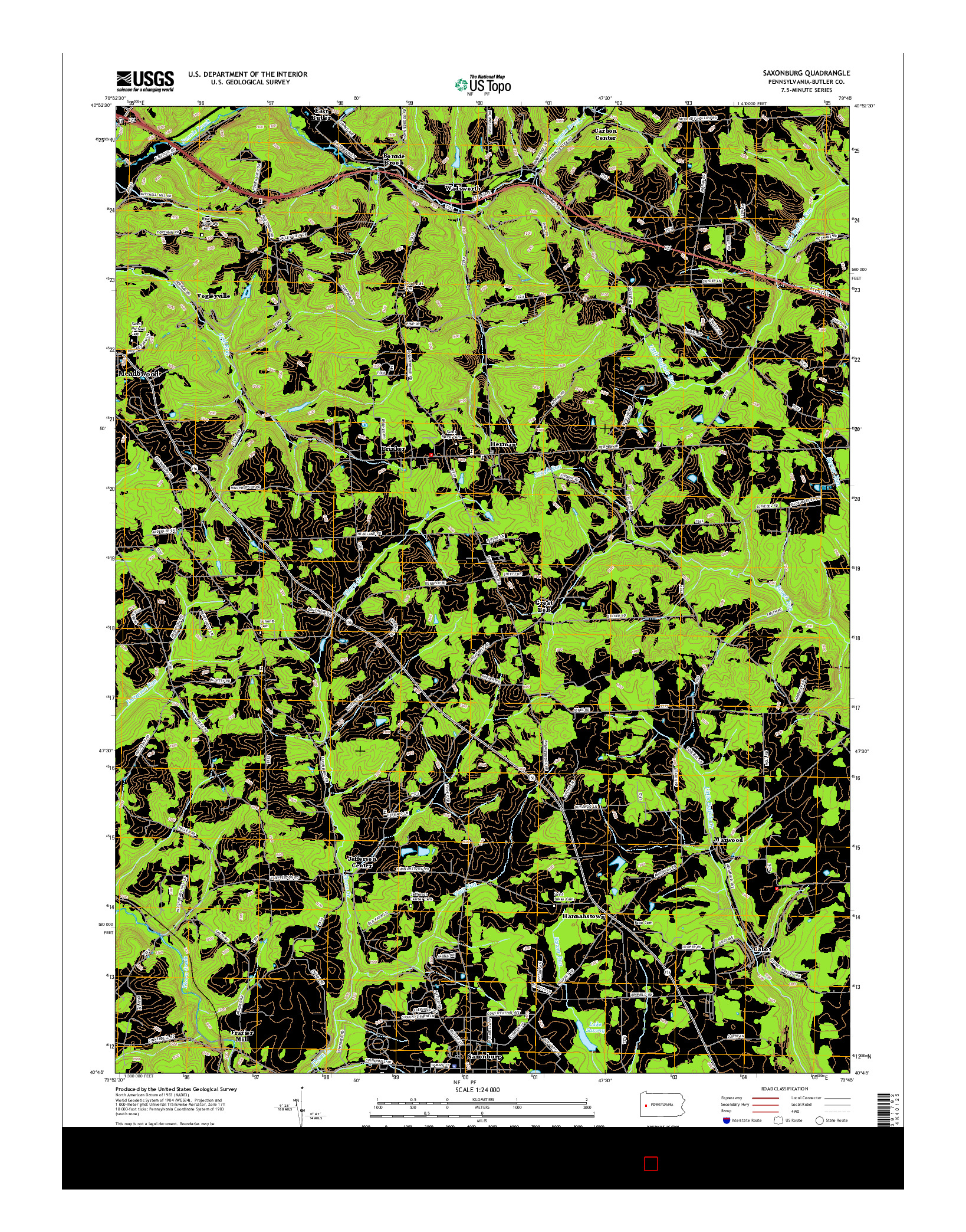 USGS US TOPO 7.5-MINUTE MAP FOR SAXONBURG, PA 2016