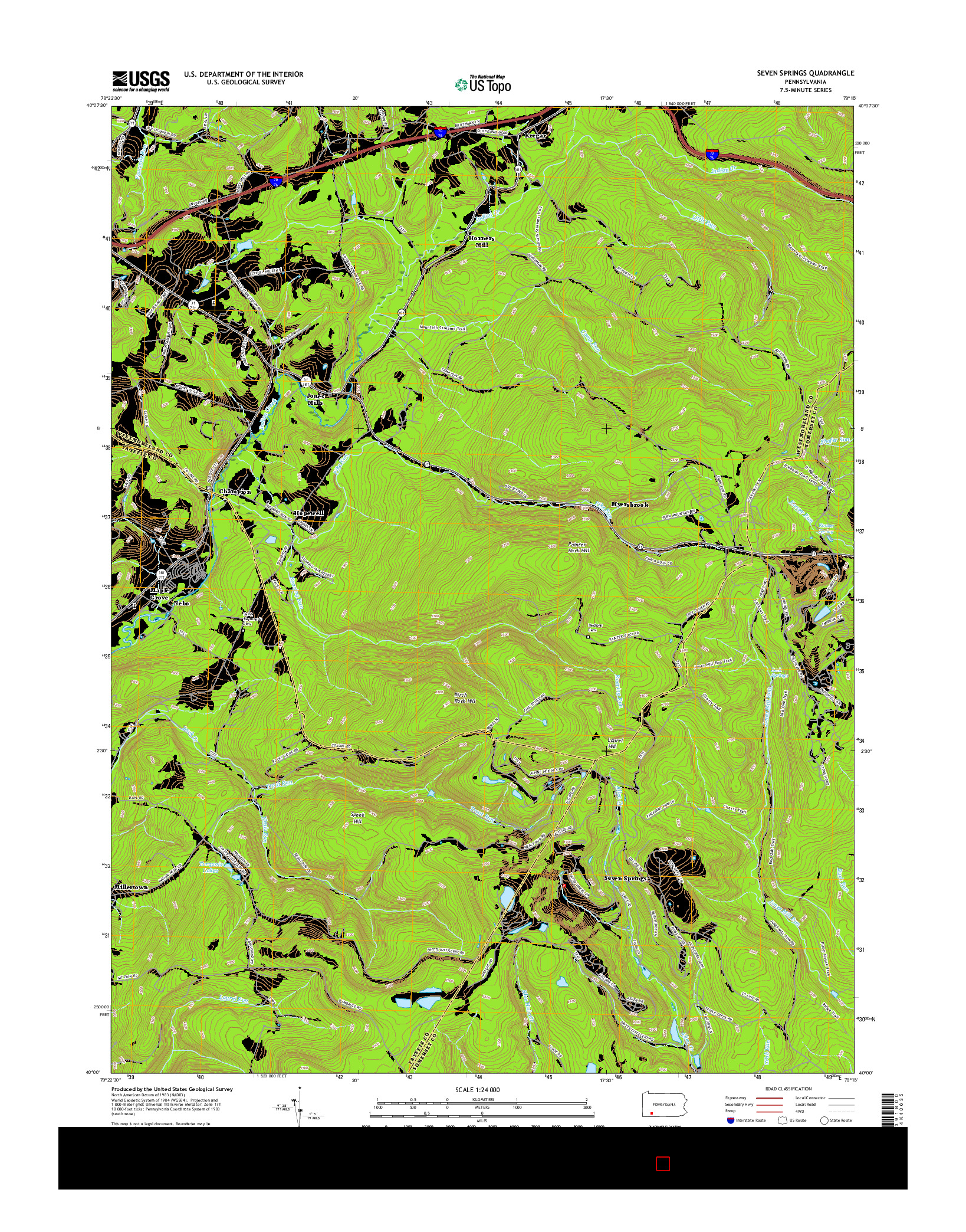 USGS US TOPO 7.5-MINUTE MAP FOR SEVEN SPRINGS, PA 2016