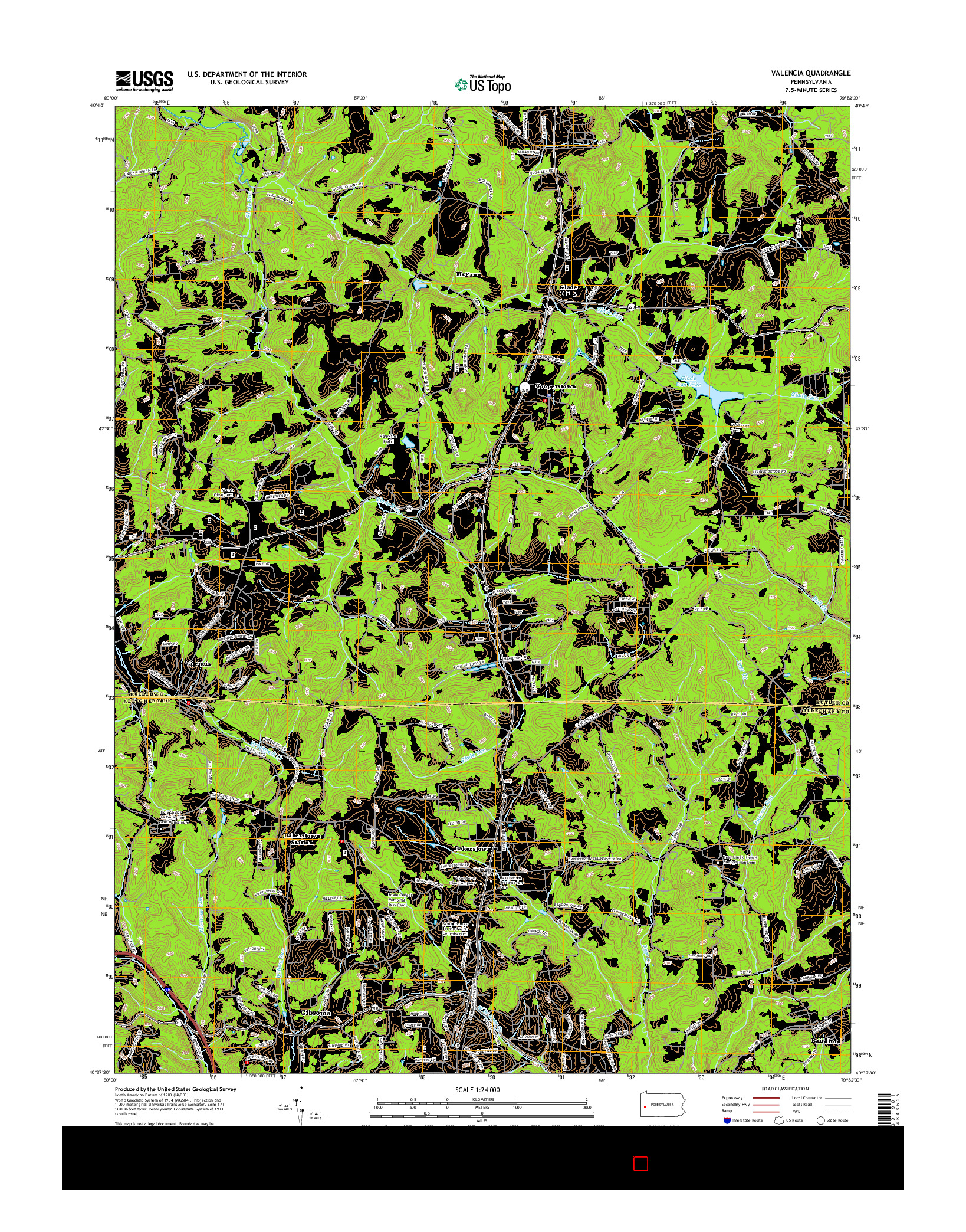 USGS US TOPO 7.5-MINUTE MAP FOR VALENCIA, PA 2016