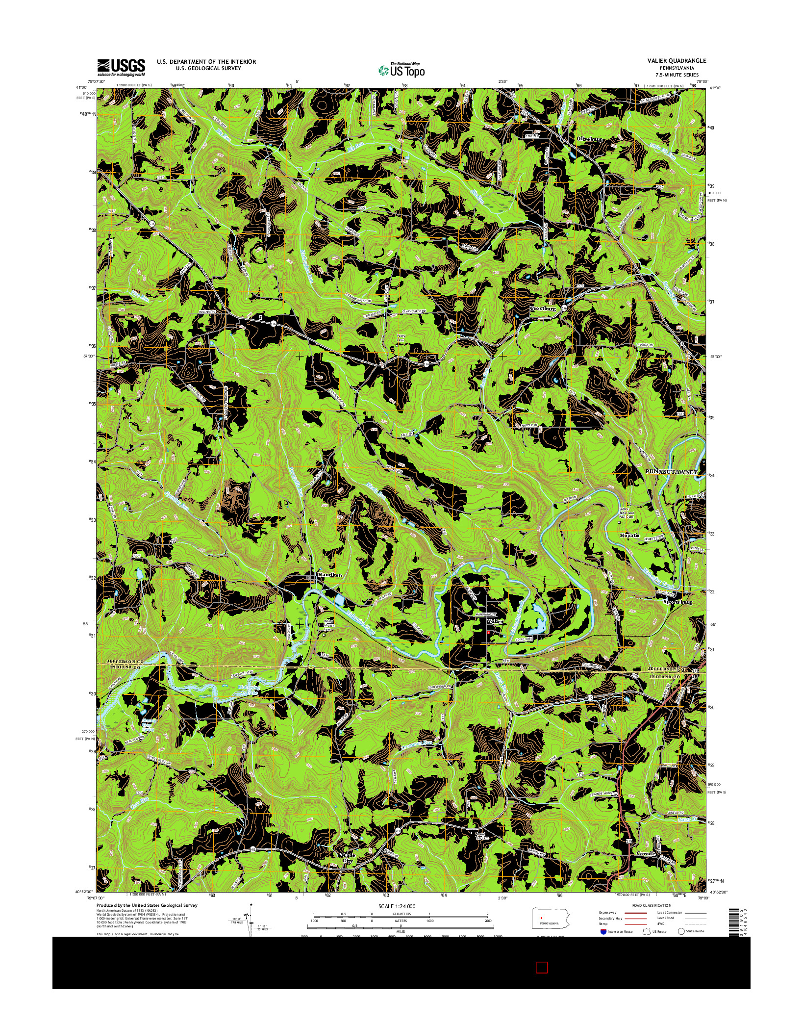 USGS US TOPO 7.5-MINUTE MAP FOR VALIER, PA 2016