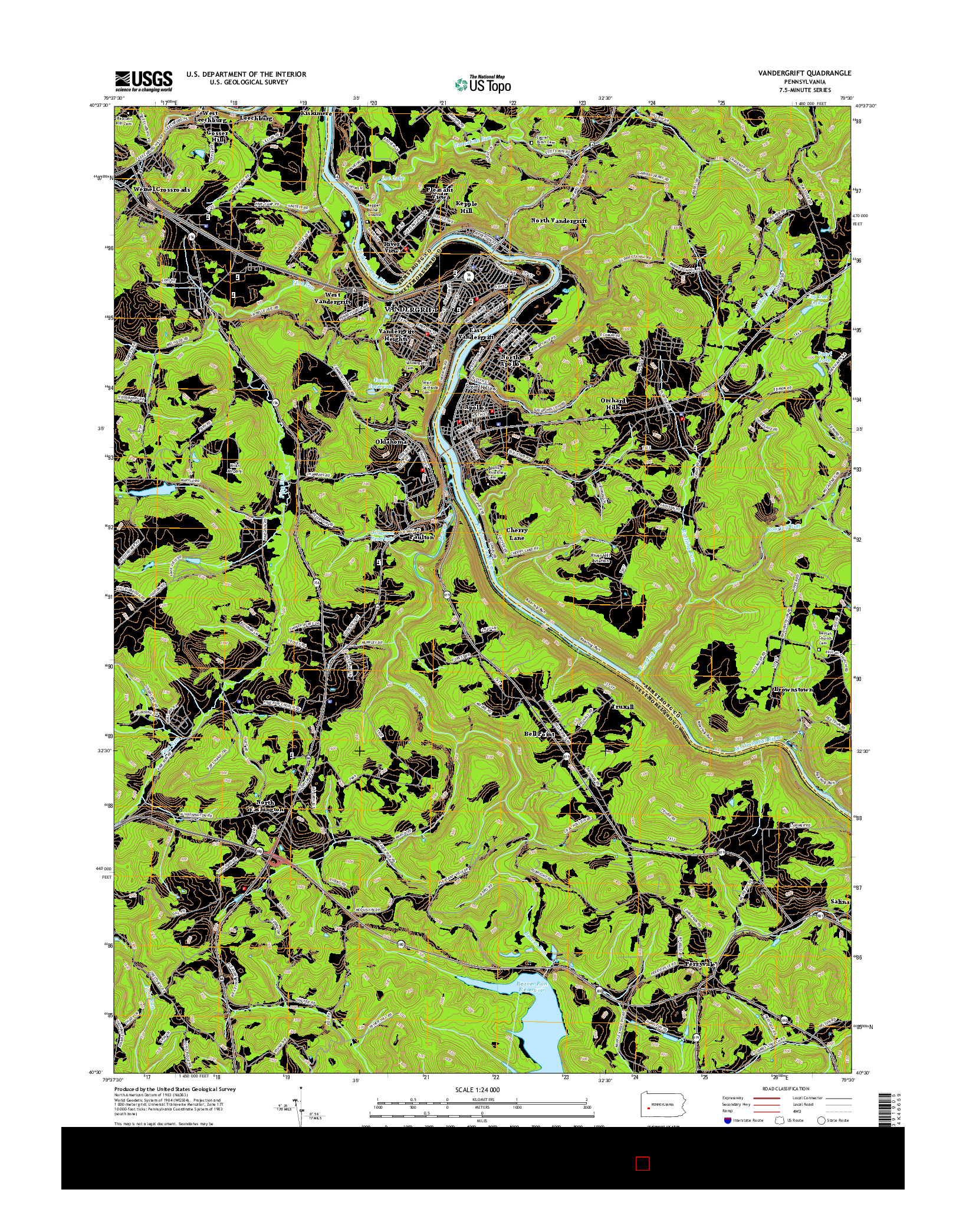 USGS US TOPO 7.5-MINUTE MAP FOR VANDERGRIFT, PA 2016
