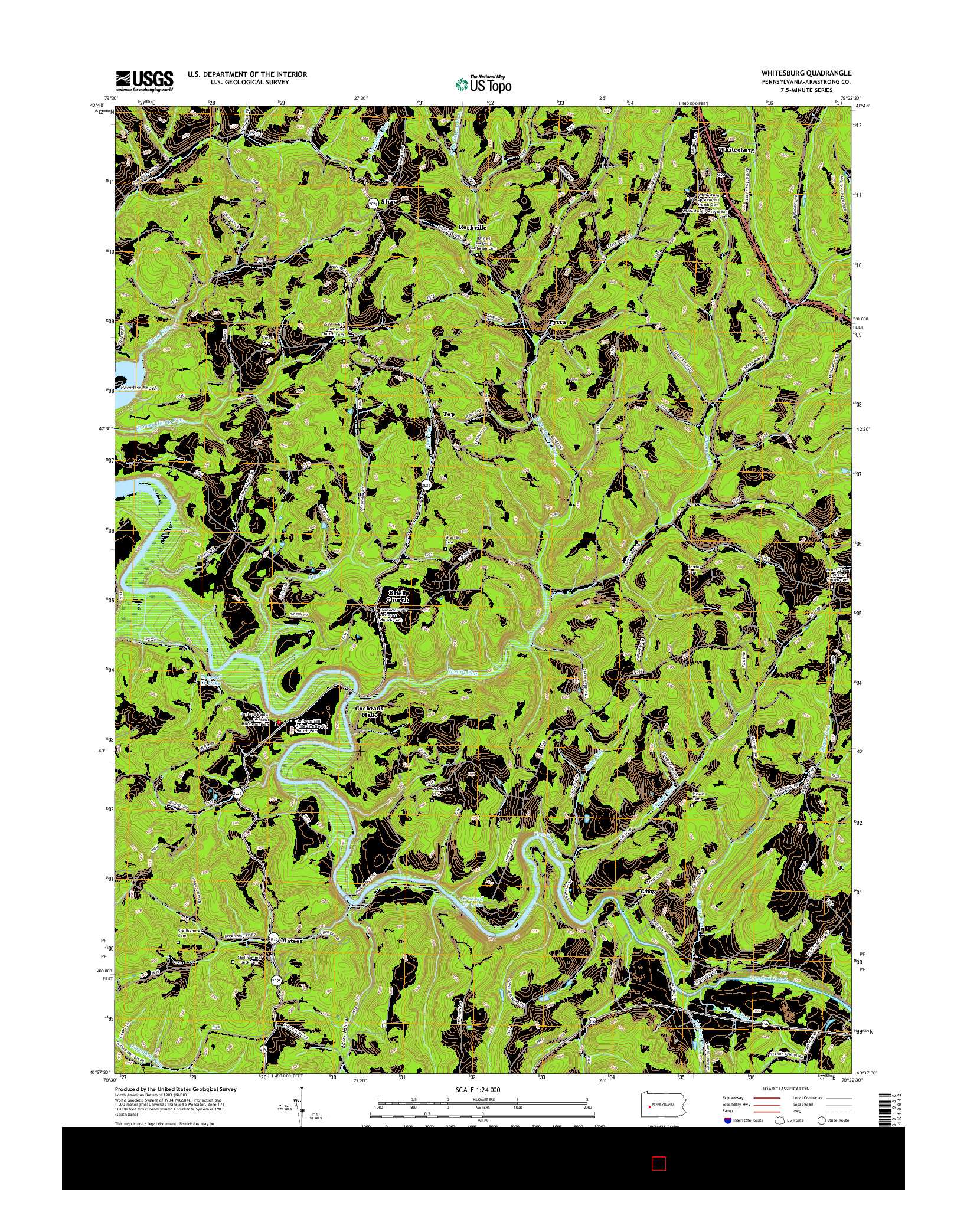 USGS US TOPO 7.5-MINUTE MAP FOR WHITESBURG, PA 2016