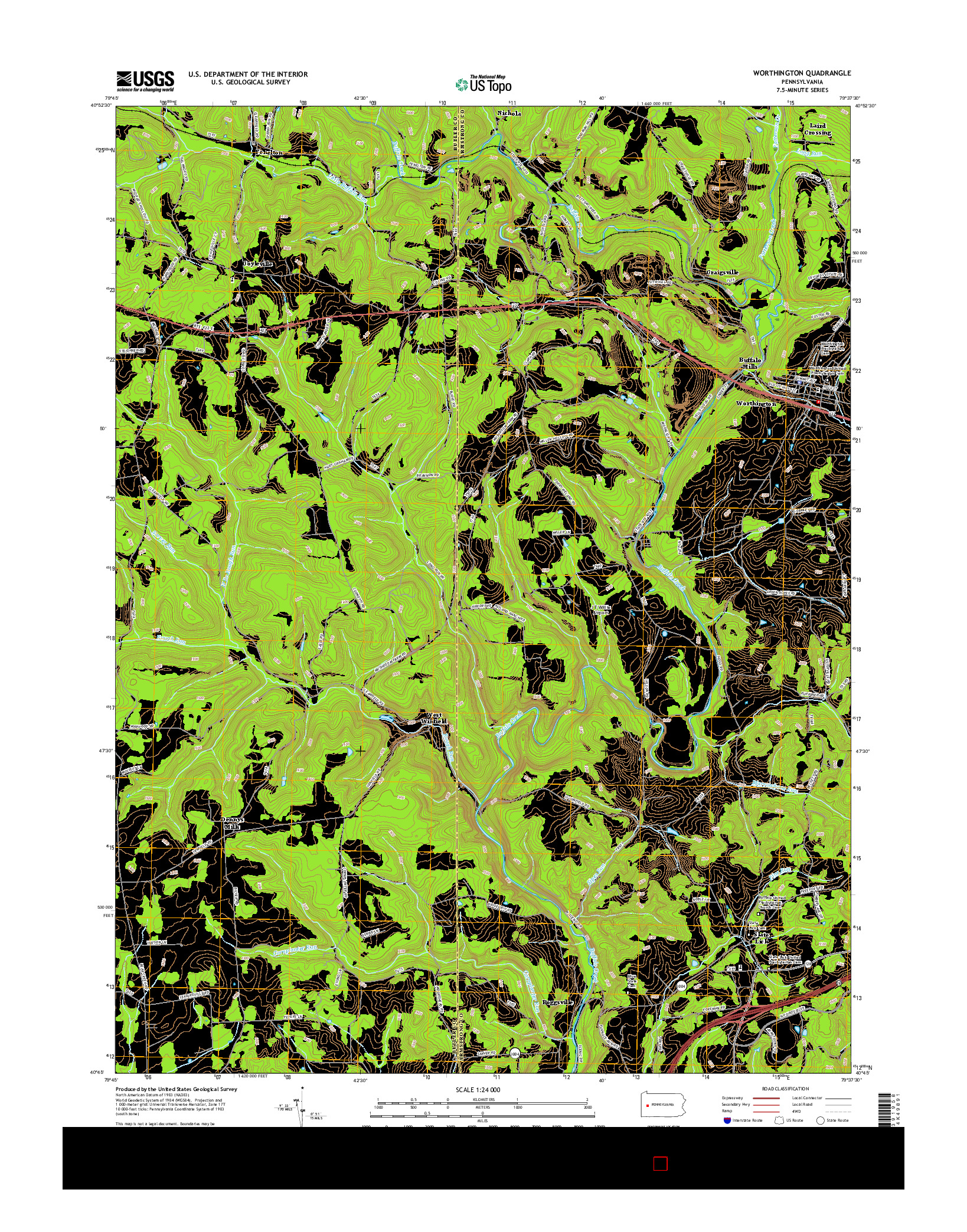 USGS US TOPO 7.5-MINUTE MAP FOR WORTHINGTON, PA 2016