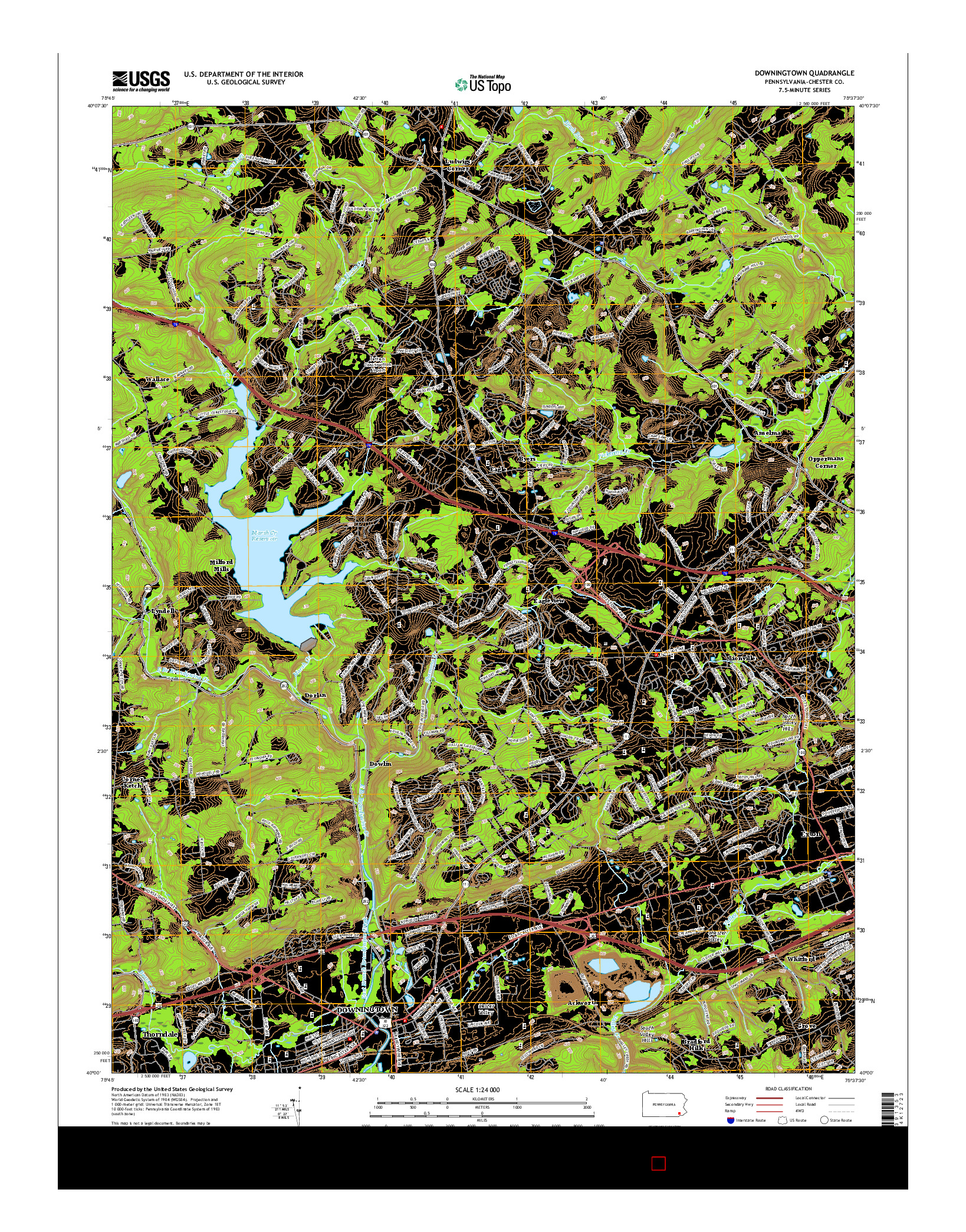 USGS US TOPO 7.5-MINUTE MAP FOR DOWNINGTOWN, PA 2016