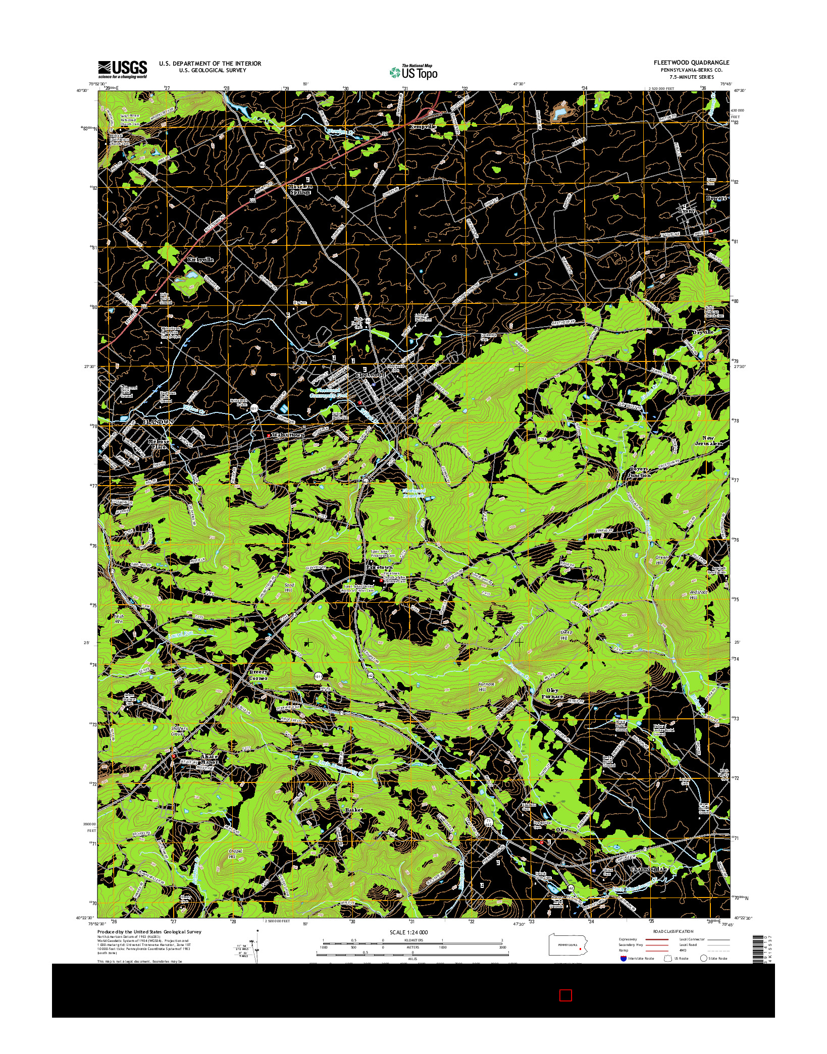 USGS US TOPO 7.5-MINUTE MAP FOR FLEETWOOD, PA 2016