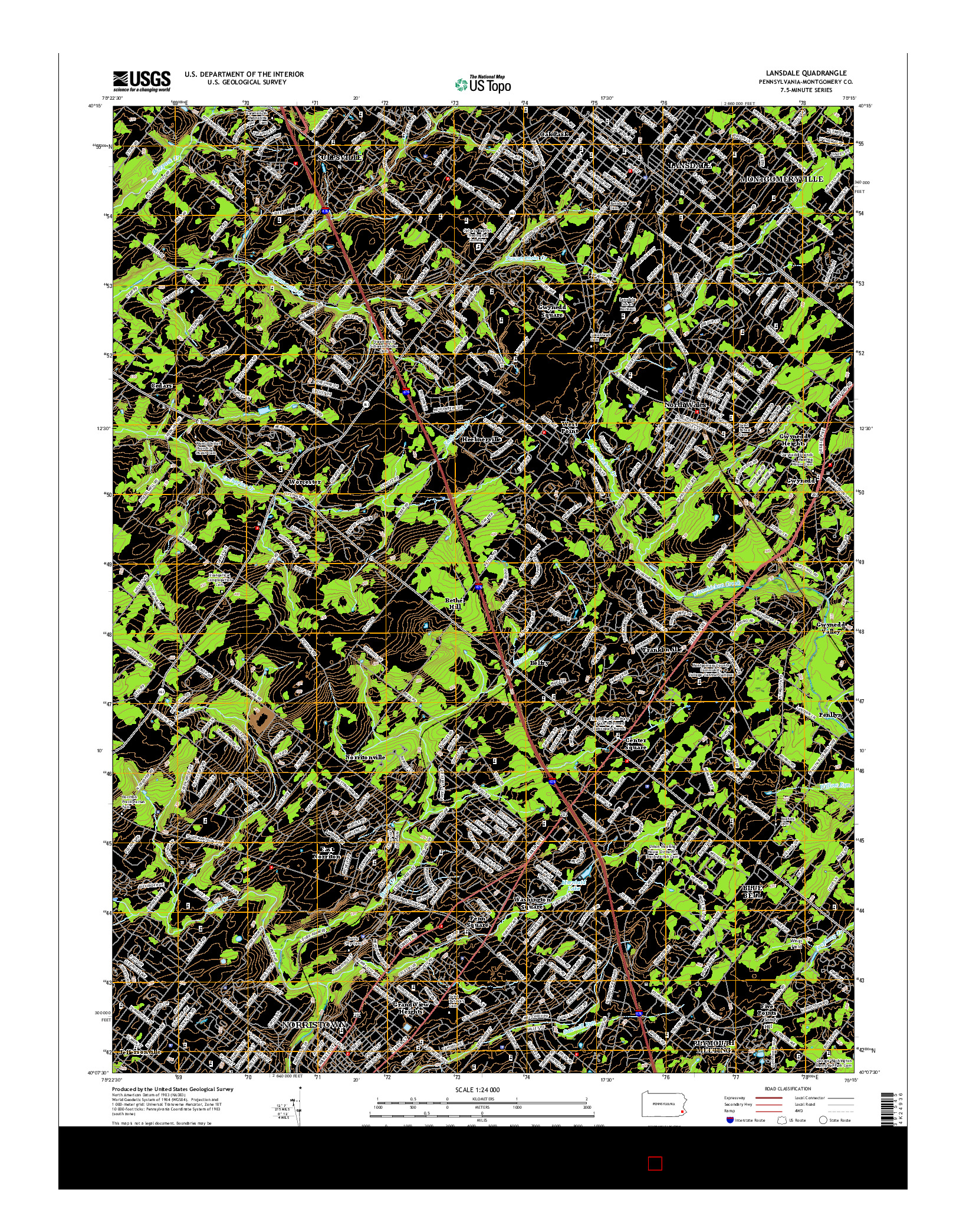 USGS US TOPO 7.5-MINUTE MAP FOR LANSDALE, PA 2016