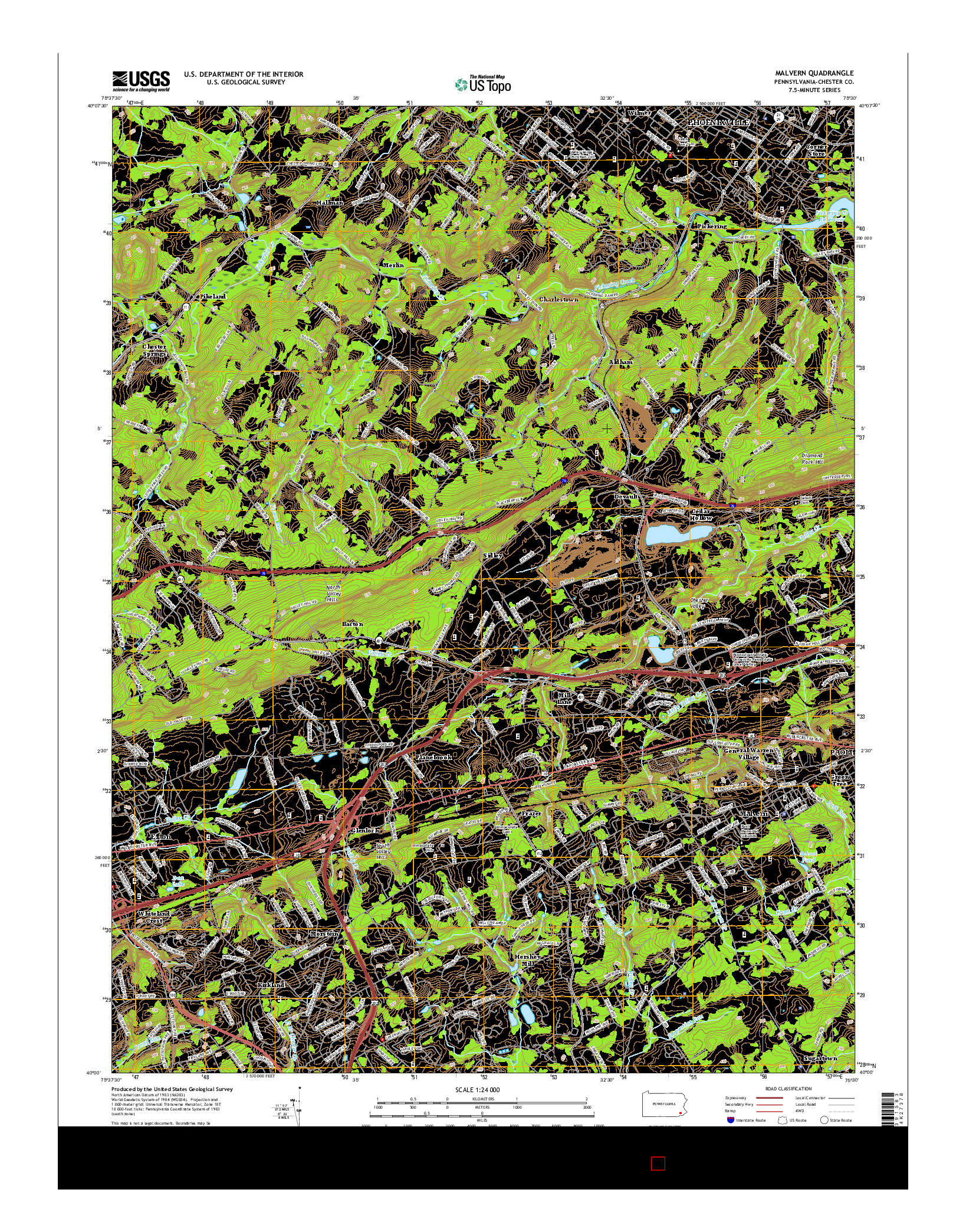 USGS US TOPO 7.5-MINUTE MAP FOR MALVERN, PA 2016