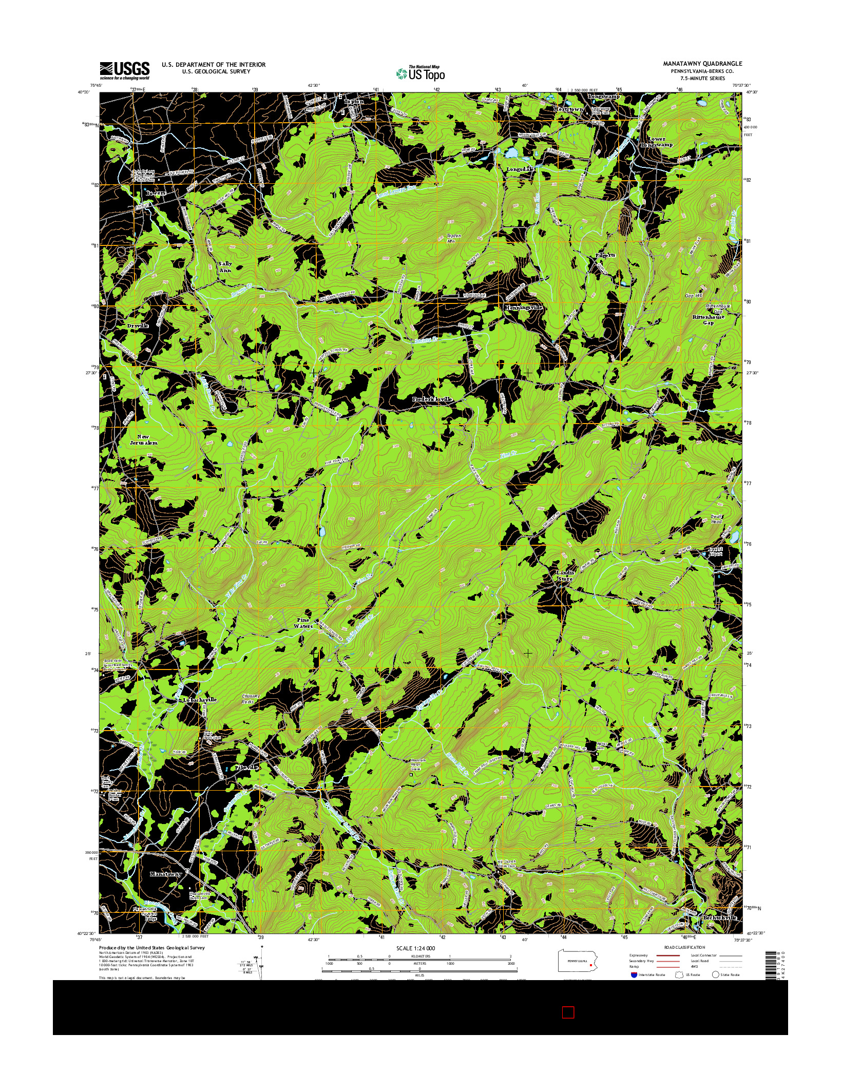 USGS US TOPO 7.5-MINUTE MAP FOR MANATAWNY, PA 2016