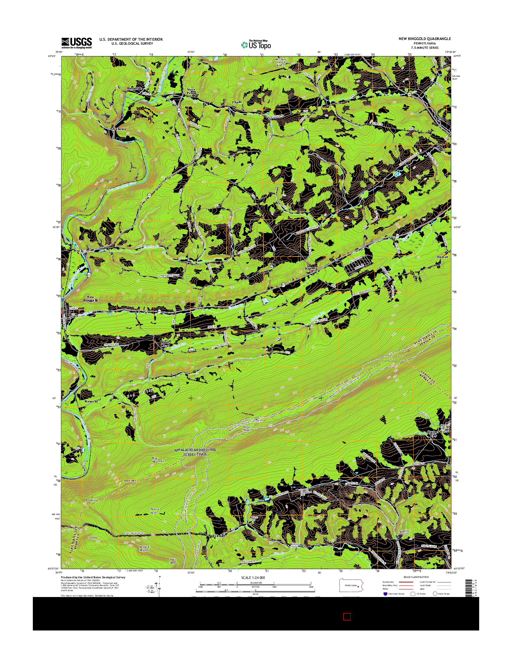 USGS US TOPO 7.5-MINUTE MAP FOR NEW RINGGOLD, PA 2016