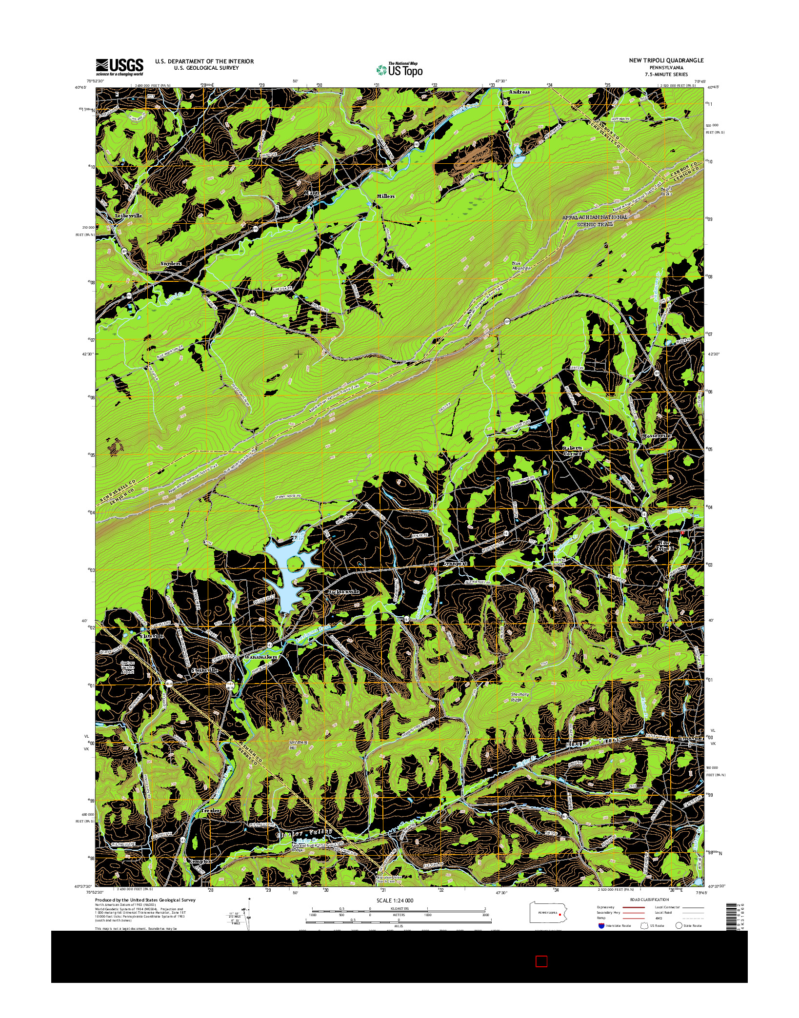 USGS US TOPO 7.5-MINUTE MAP FOR NEW TRIPOLI, PA 2016