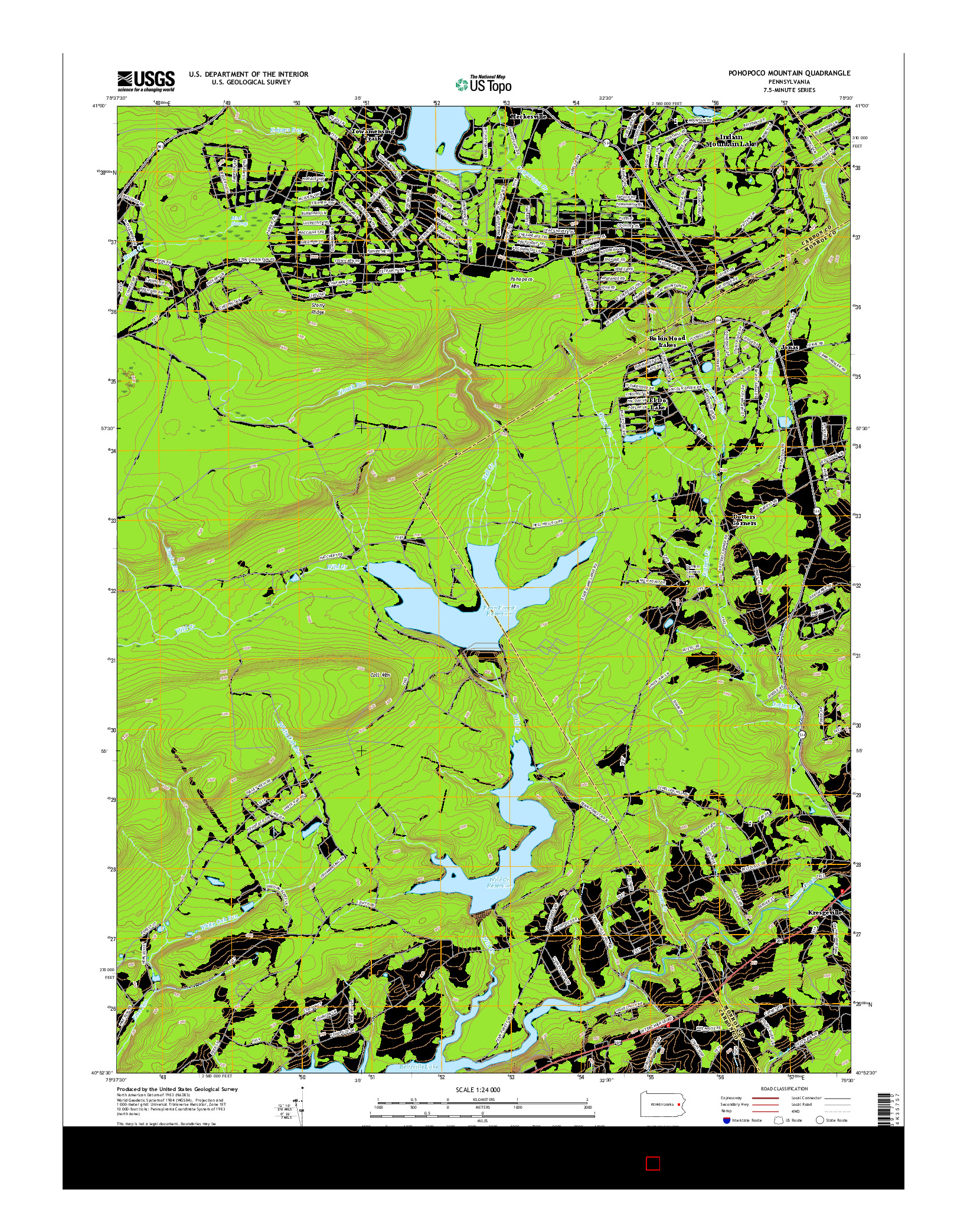 USGS US TOPO 7.5-MINUTE MAP FOR POHOPOCO MOUNTAIN, PA 2016
