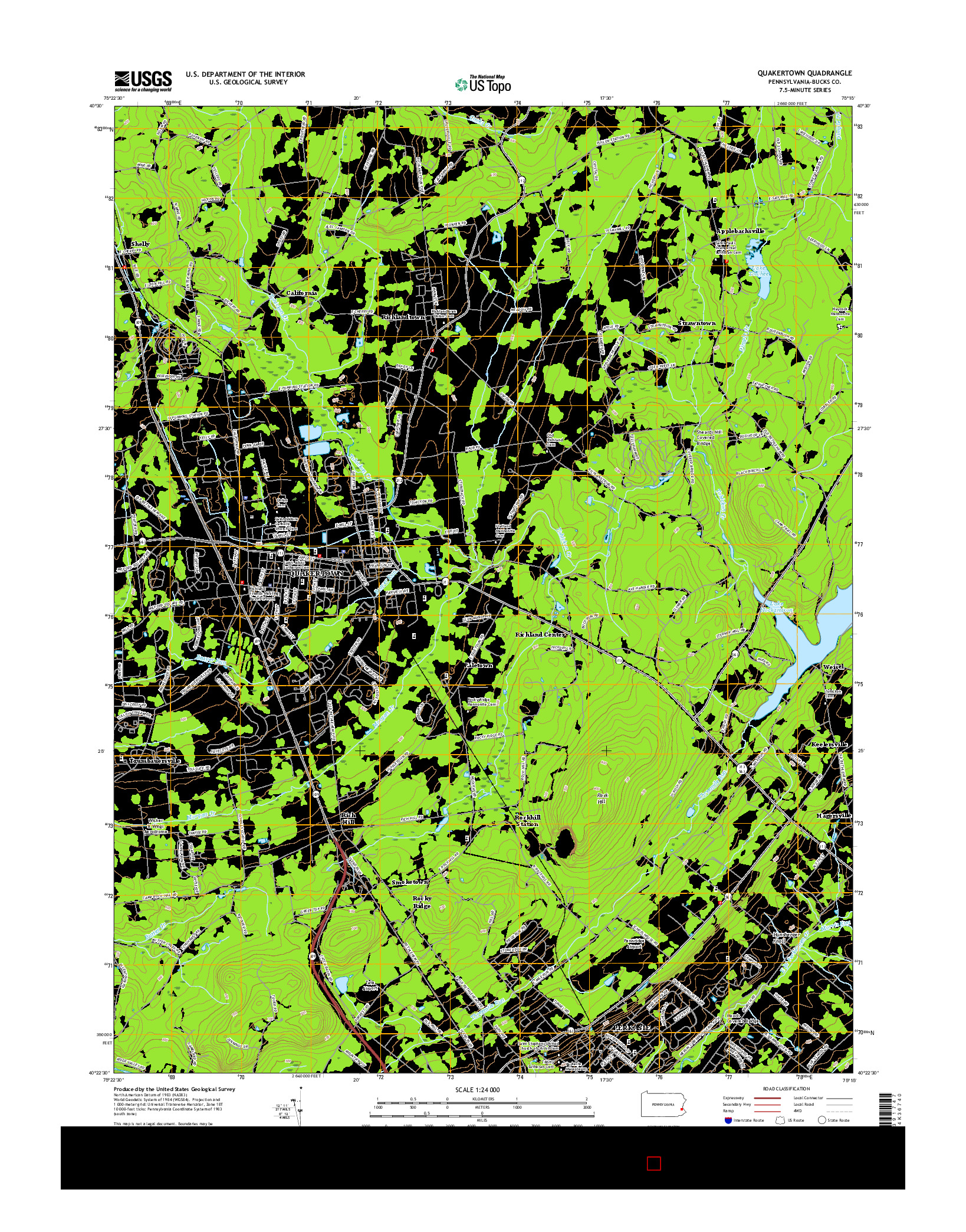 USGS US TOPO 7.5-MINUTE MAP FOR QUAKERTOWN, PA 2016