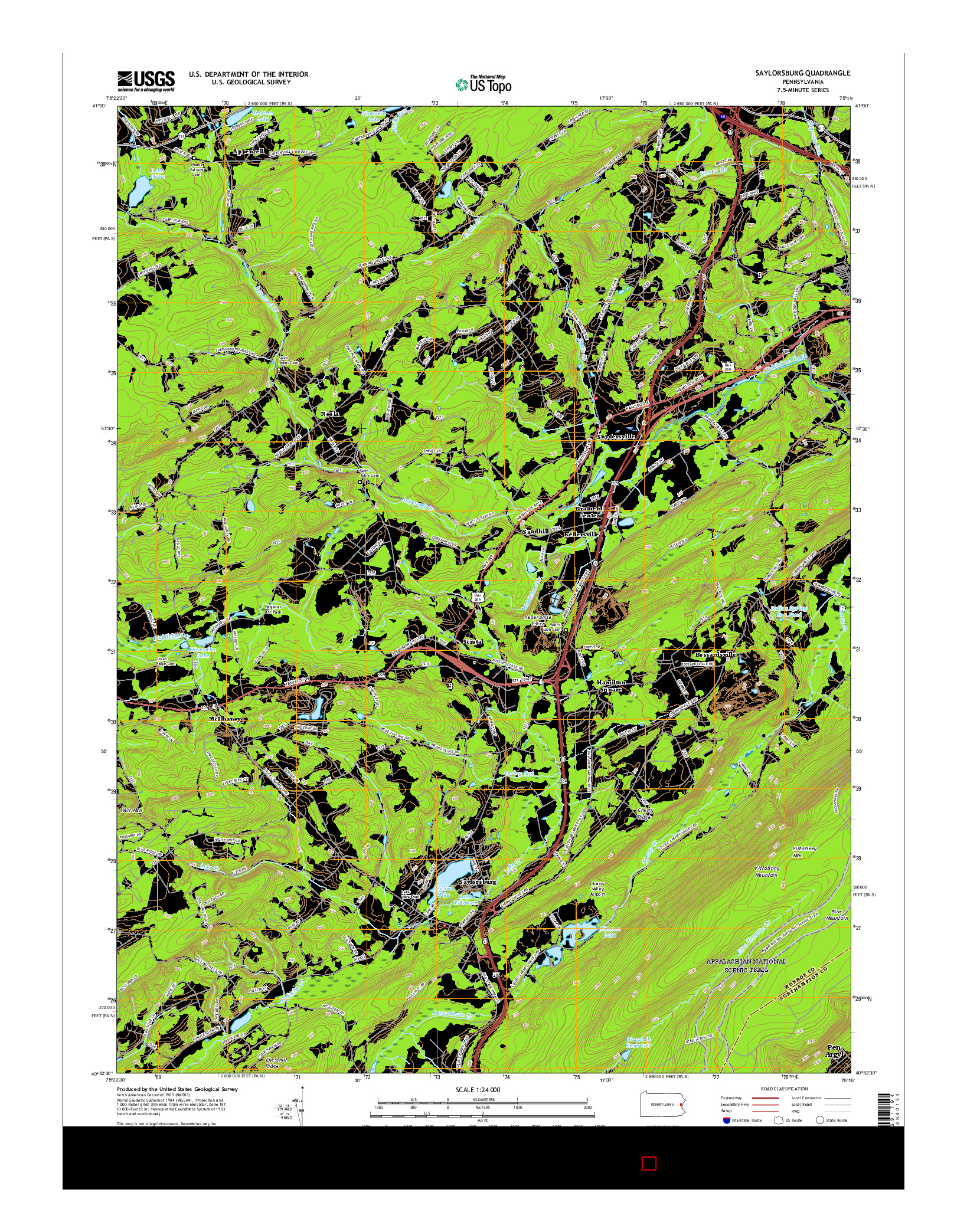 USGS US TOPO 7.5-MINUTE MAP FOR SAYLORSBURG, PA 2016