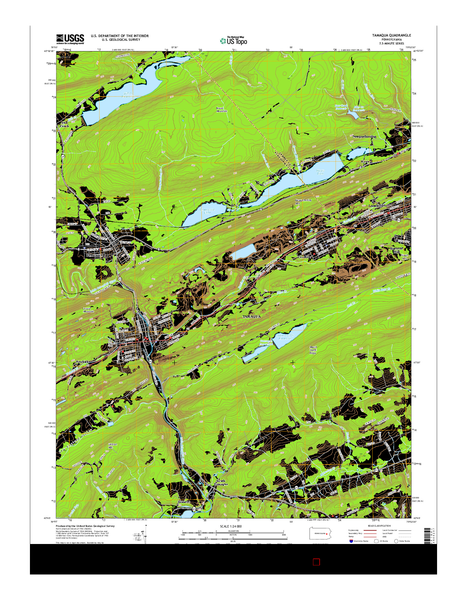 USGS US TOPO 7.5-MINUTE MAP FOR TAMAQUA, PA 2016