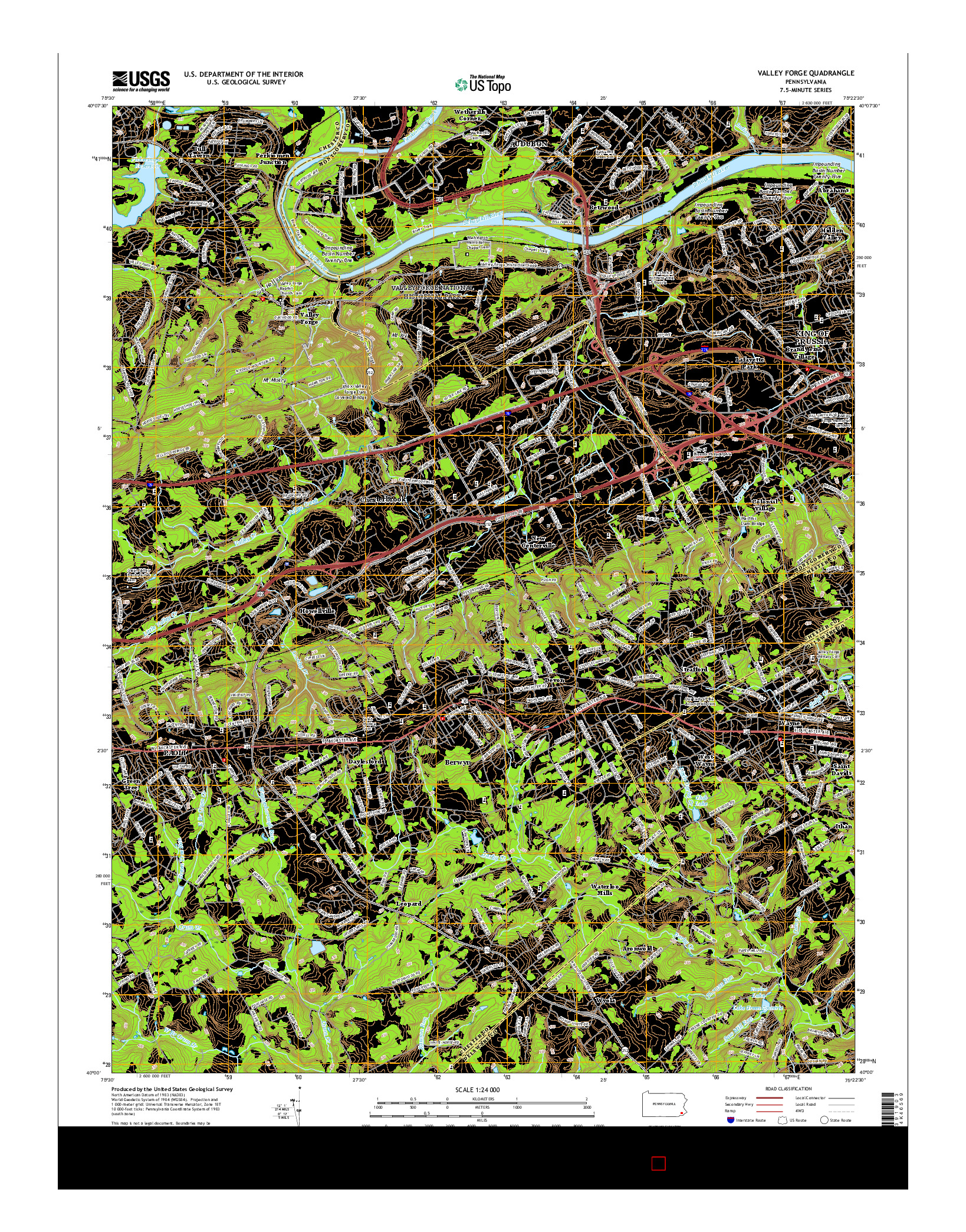 USGS US TOPO 7.5-MINUTE MAP FOR VALLEY FORGE, PA 2016