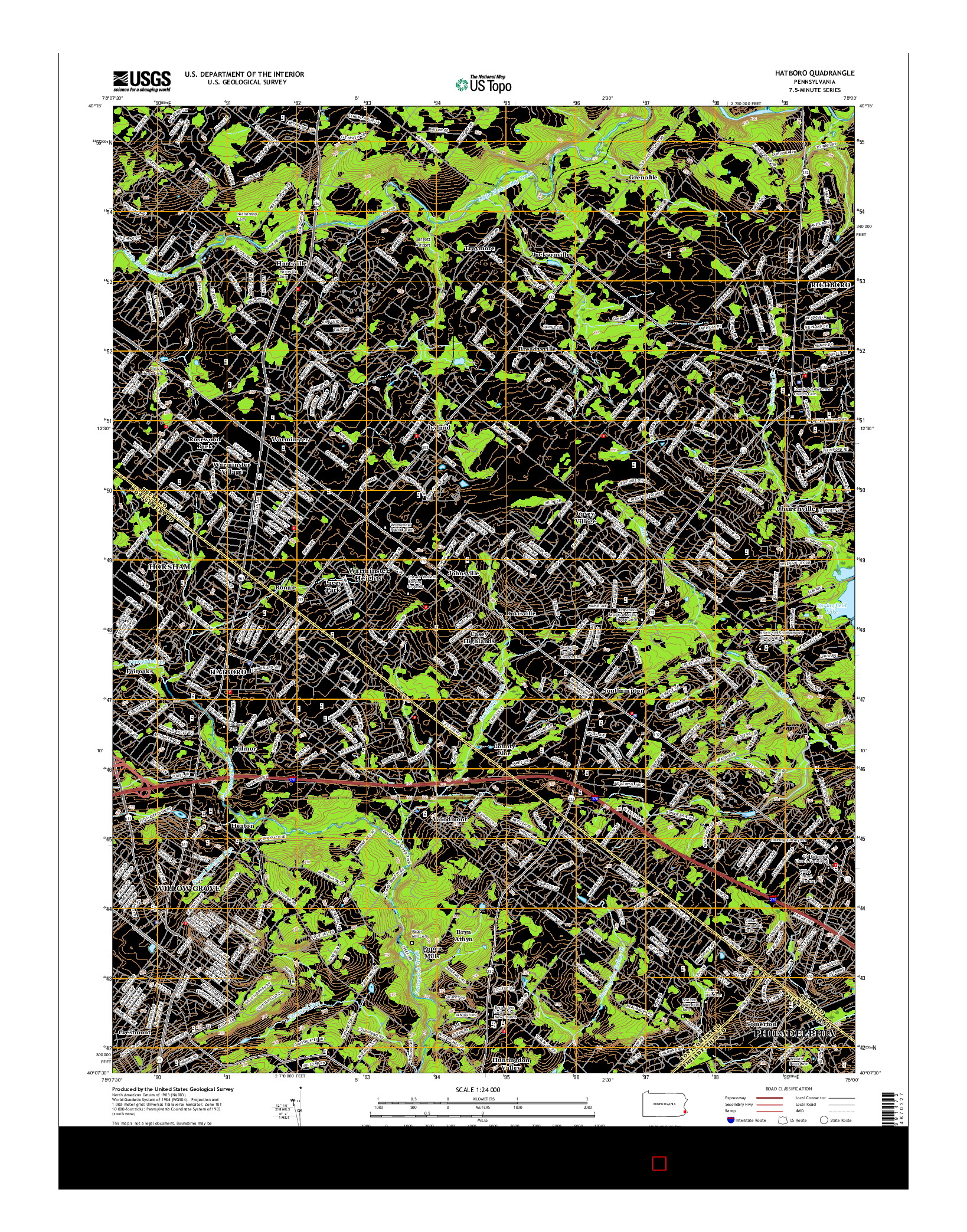 USGS US TOPO 7.5-MINUTE MAP FOR HATBORO, PA 2016